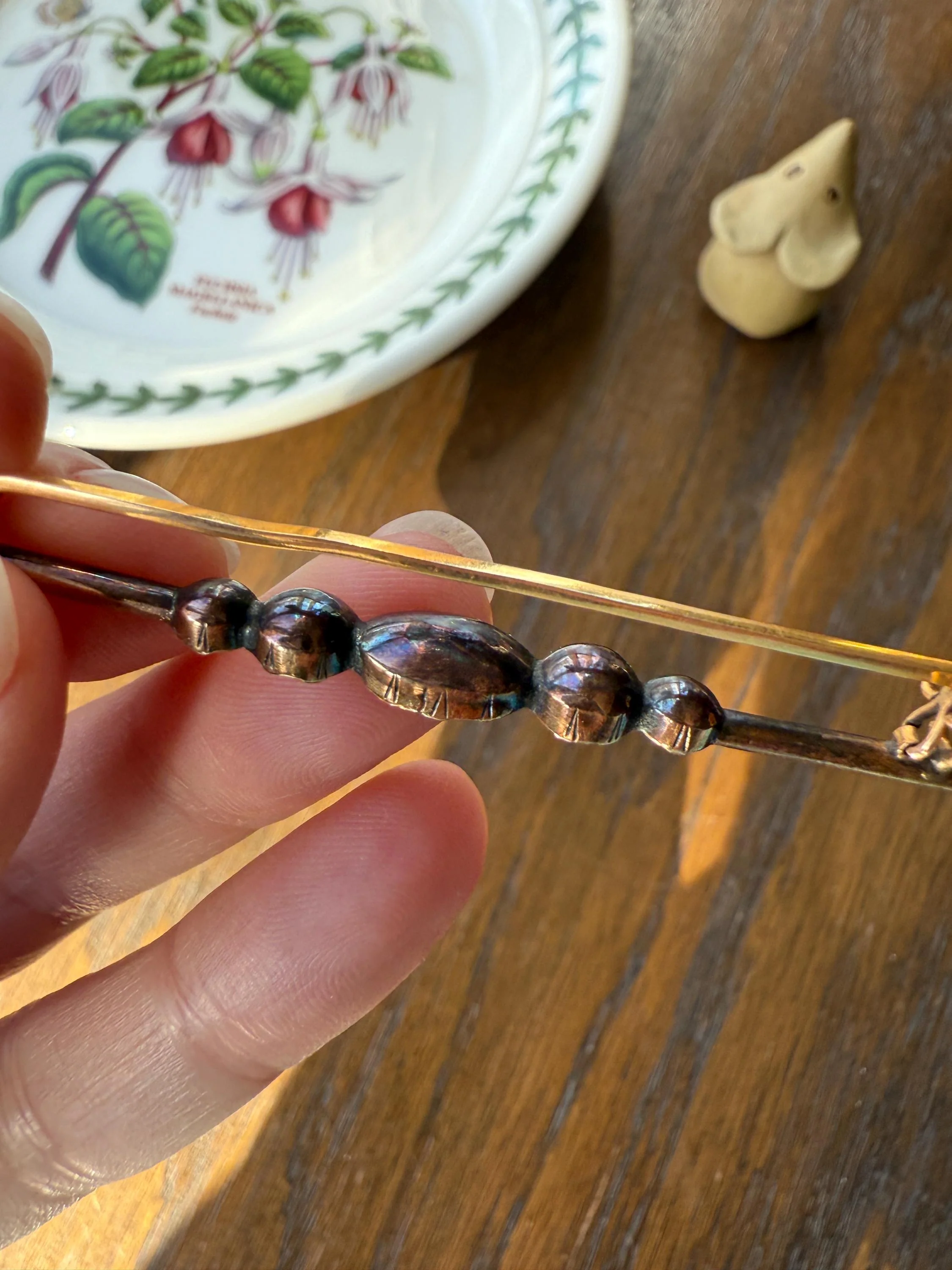 Antique Vinegar and Oil Foiled Citrine Five Stone Bar Line Brooch for Pendant Conversion Extender French Victorian 18k Gold Oval Geometric - Image 18