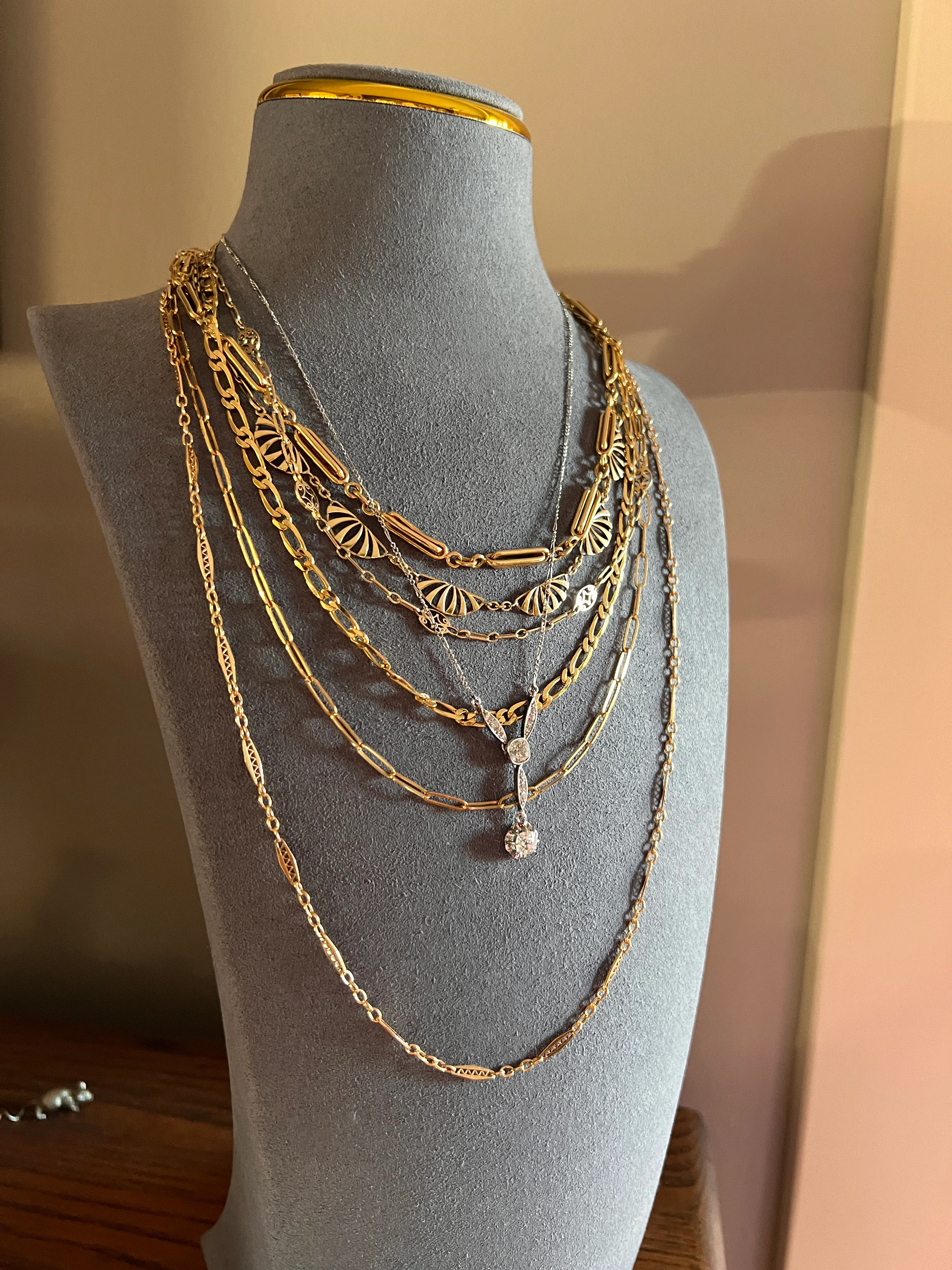 Art Deco 1.2 Carat Old Mine Cut DIAMOND French Antique 18k White Gold & Platinum Y Pendant on Chain Necklace - Image 17