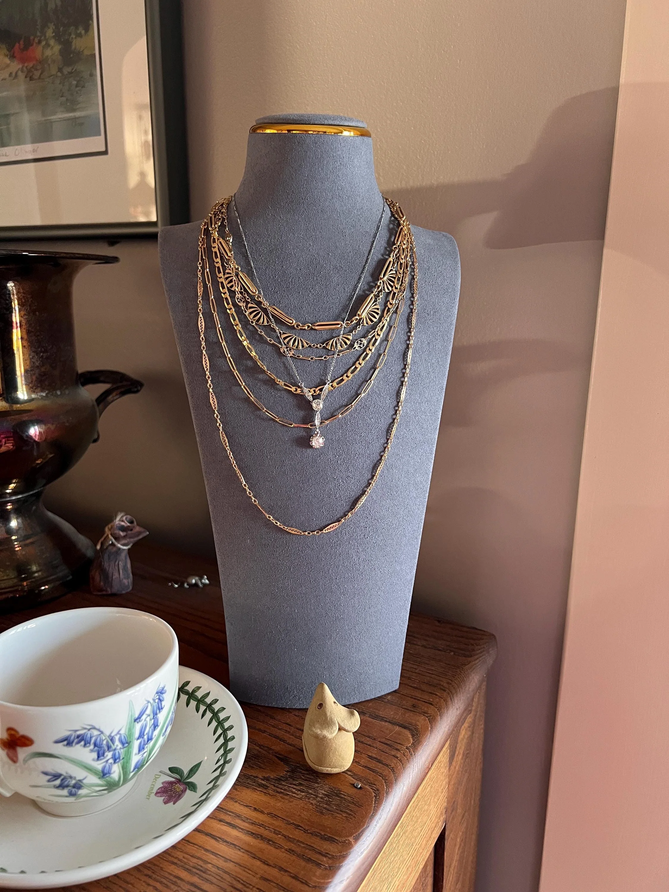 Art Deco 1.2 Carat Old Mine Cut DIAMOND French Antique 18k White Gold & Platinum Y Pendant on Chain Necklace - Image 6