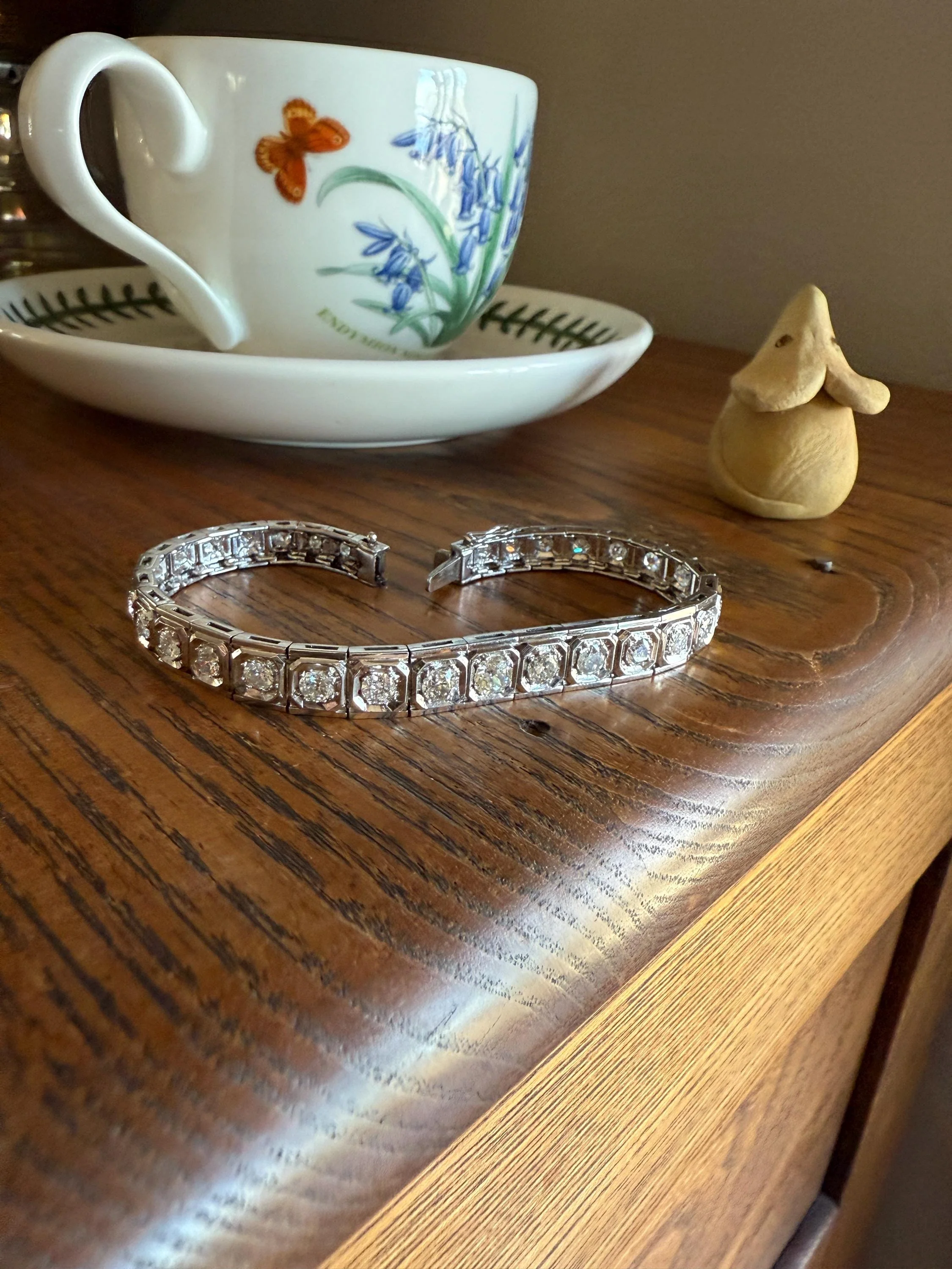 Art Deco 4.9 Carat 33 Old Mine & Transitional Cut Octagon DIAMOND Tennis Bracelet Platinum 18k White Gold Vintage Bezel Set Wriststack 5Ct - Image 10