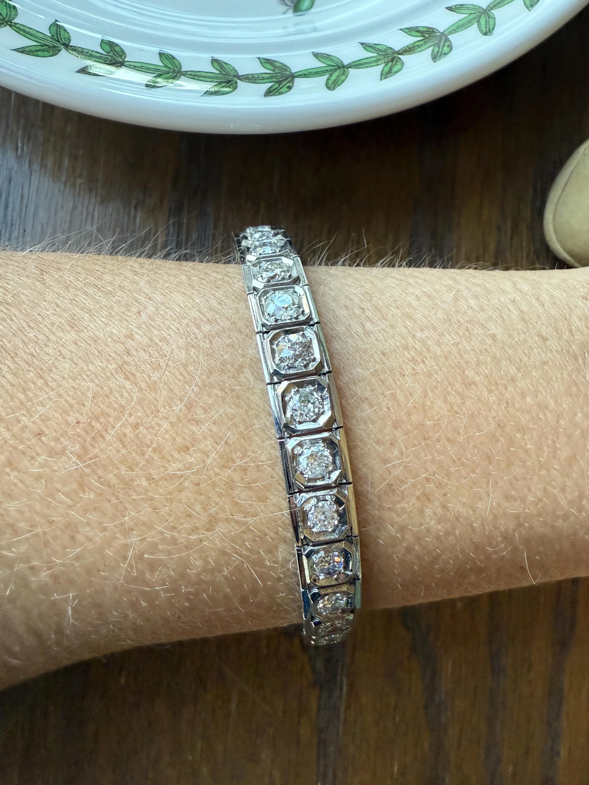 Art Deco 4.9 Carat 33 Old Mine & Transitional Cut Octagon DIAMOND Tennis Bracelet Platinum 18k White Gold Vintage Bezel Set Wriststack 5Ct - Image 11