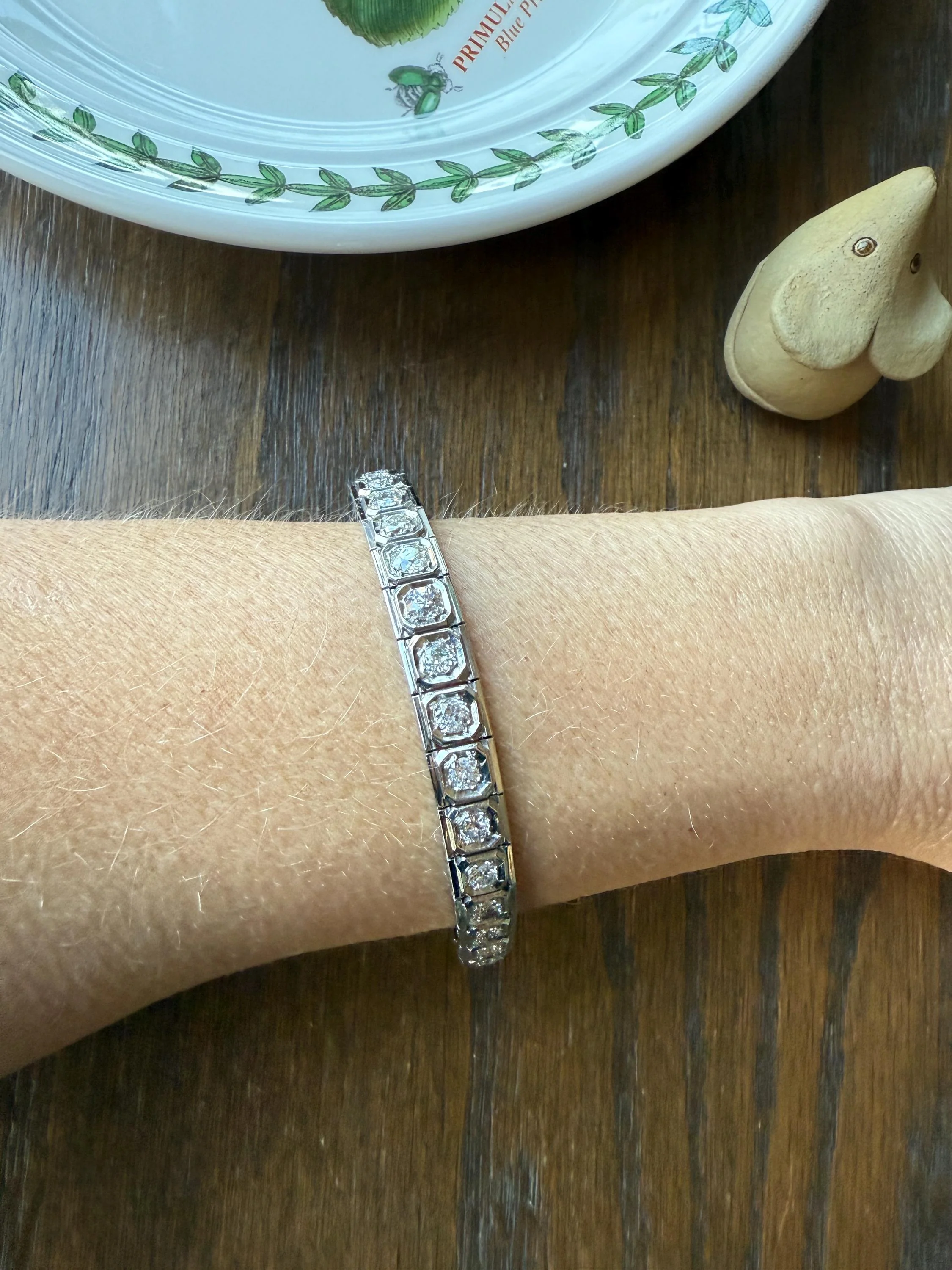 Art Deco 4.9 Carat 33 Old Mine & Transitional Cut Octagon DIAMOND Tennis Bracelet Platinum 18k White Gold Vintage Bezel Set Wriststack 5Ct - Image 12