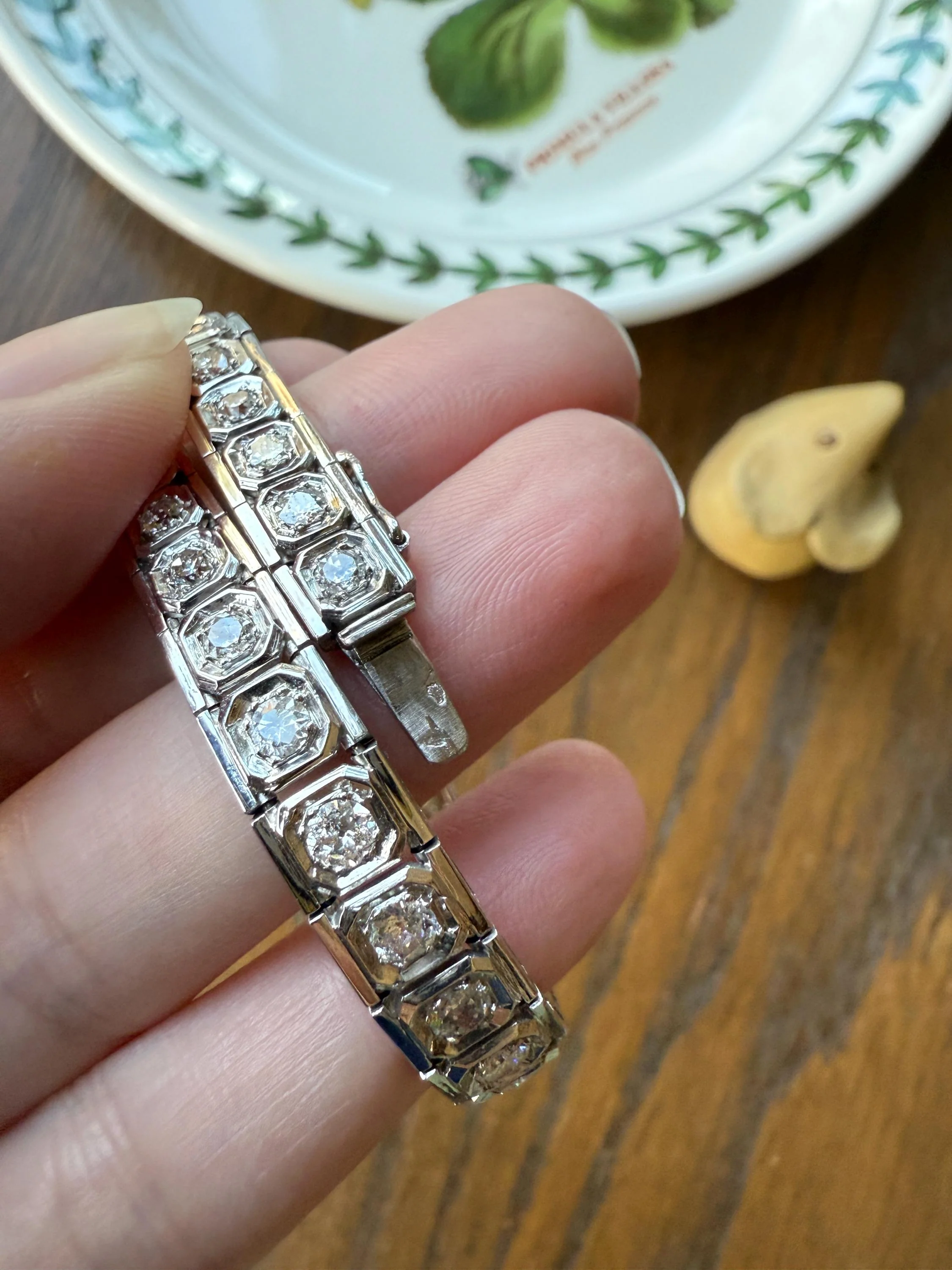 Art Deco 4.9 Carat 33 Old Mine & Transitional Cut Octagon DIAMOND Tennis Bracelet Platinum 18k White Gold Vintage Bezel Set Wriststack 5Ct - Image 13
