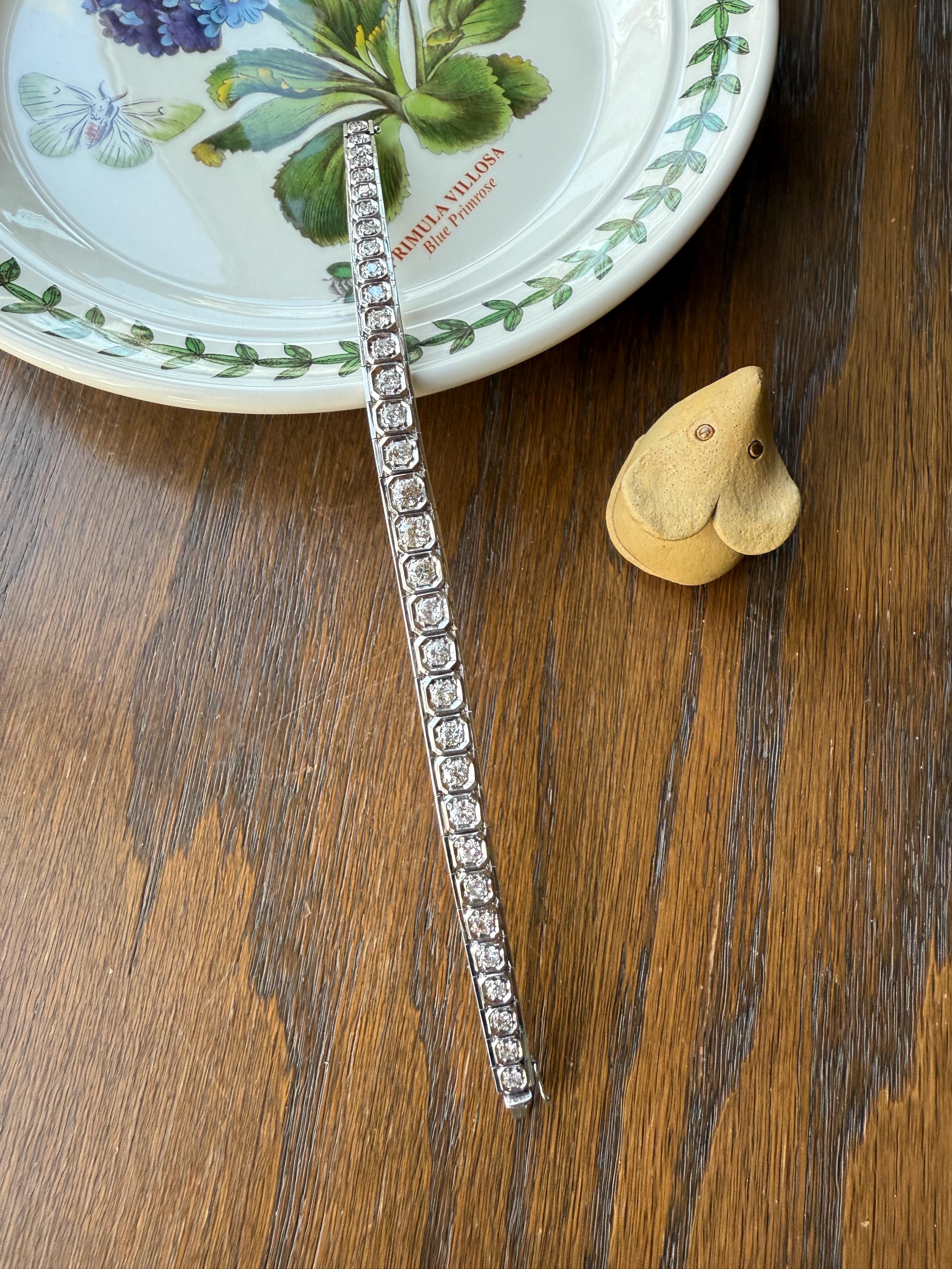 Art Deco 4.9 Carat 33 Old Mine & Transitional Cut Octagon DIAMOND Tennis Bracelet Platinum 18k White Gold Vintage Bezel Set Wriststack 5Ct - Image 14
