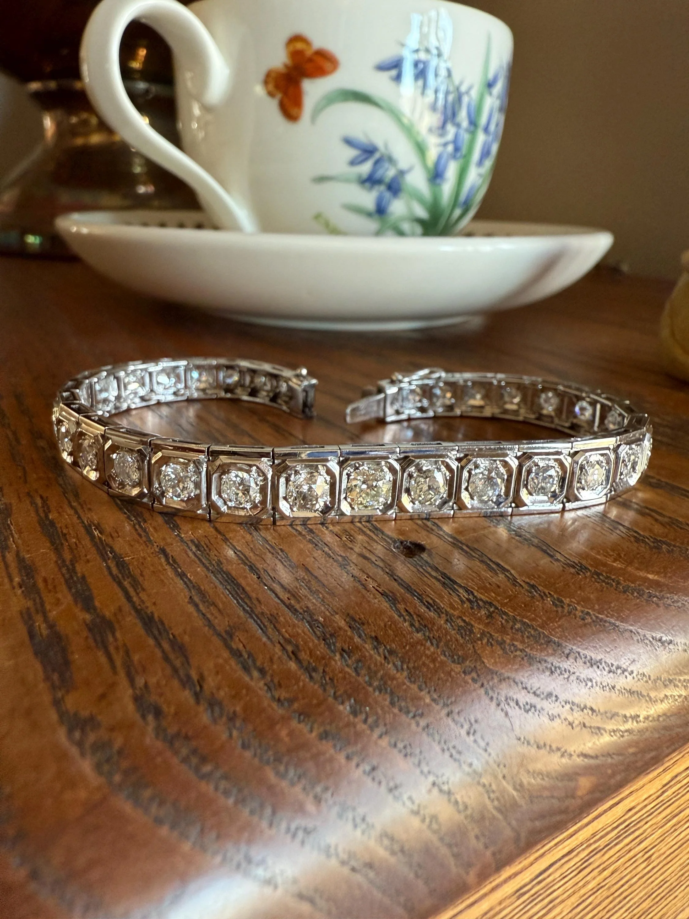 Art Deco 4.9 Carat 33 Old Mine & Transitional Cut Octagon DIAMOND Tennis Bracelet Platinum 18k White Gold Vintage Bezel Set Wriststack 5Ct - Image 2
