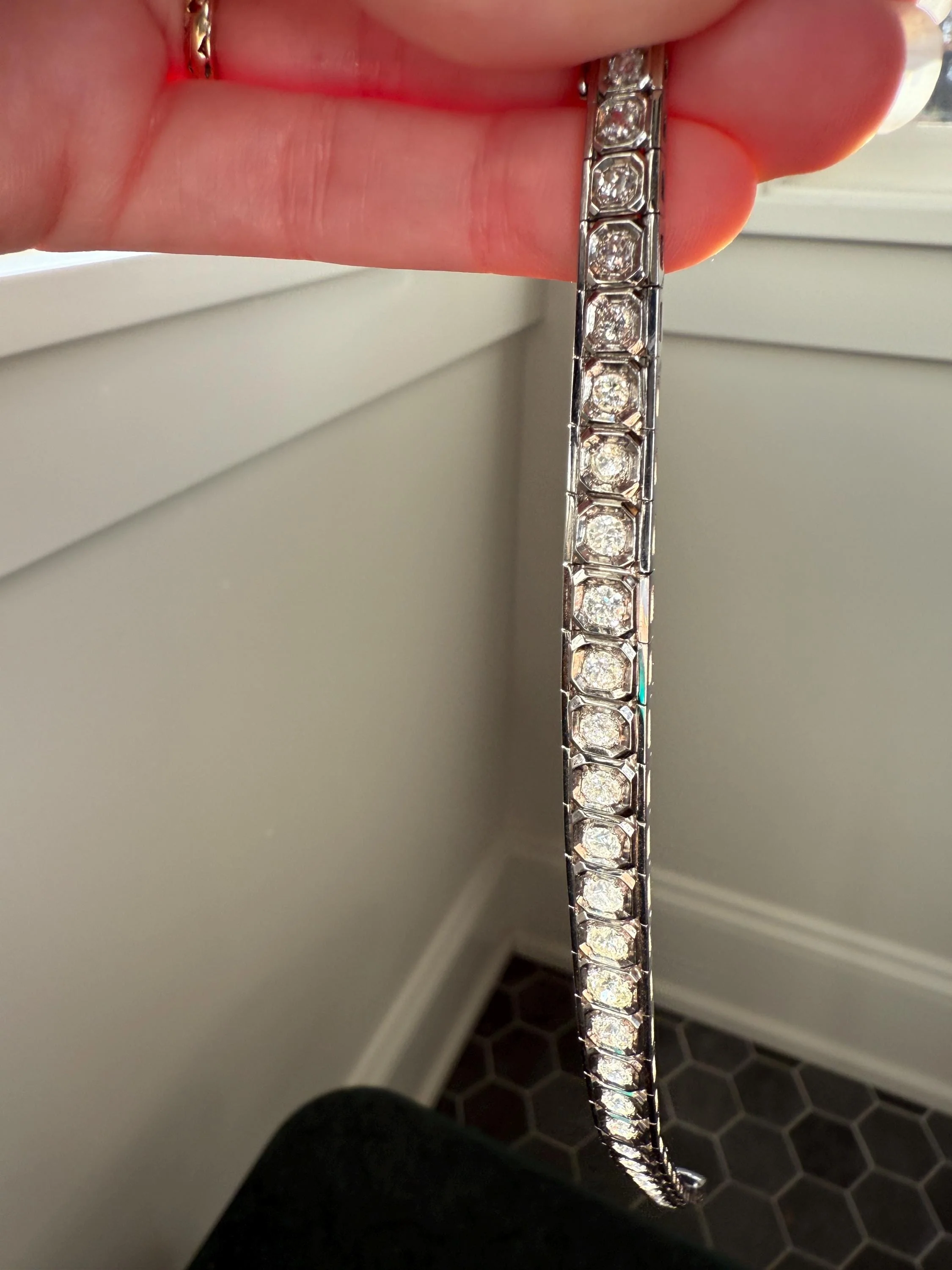 Art Deco 4.9 Carat 33 Old Mine & Transitional Cut Octagon DIAMOND Tennis Bracelet Platinum 18k White Gold Vintage Bezel Set Wriststack 5Ct - Image 3
