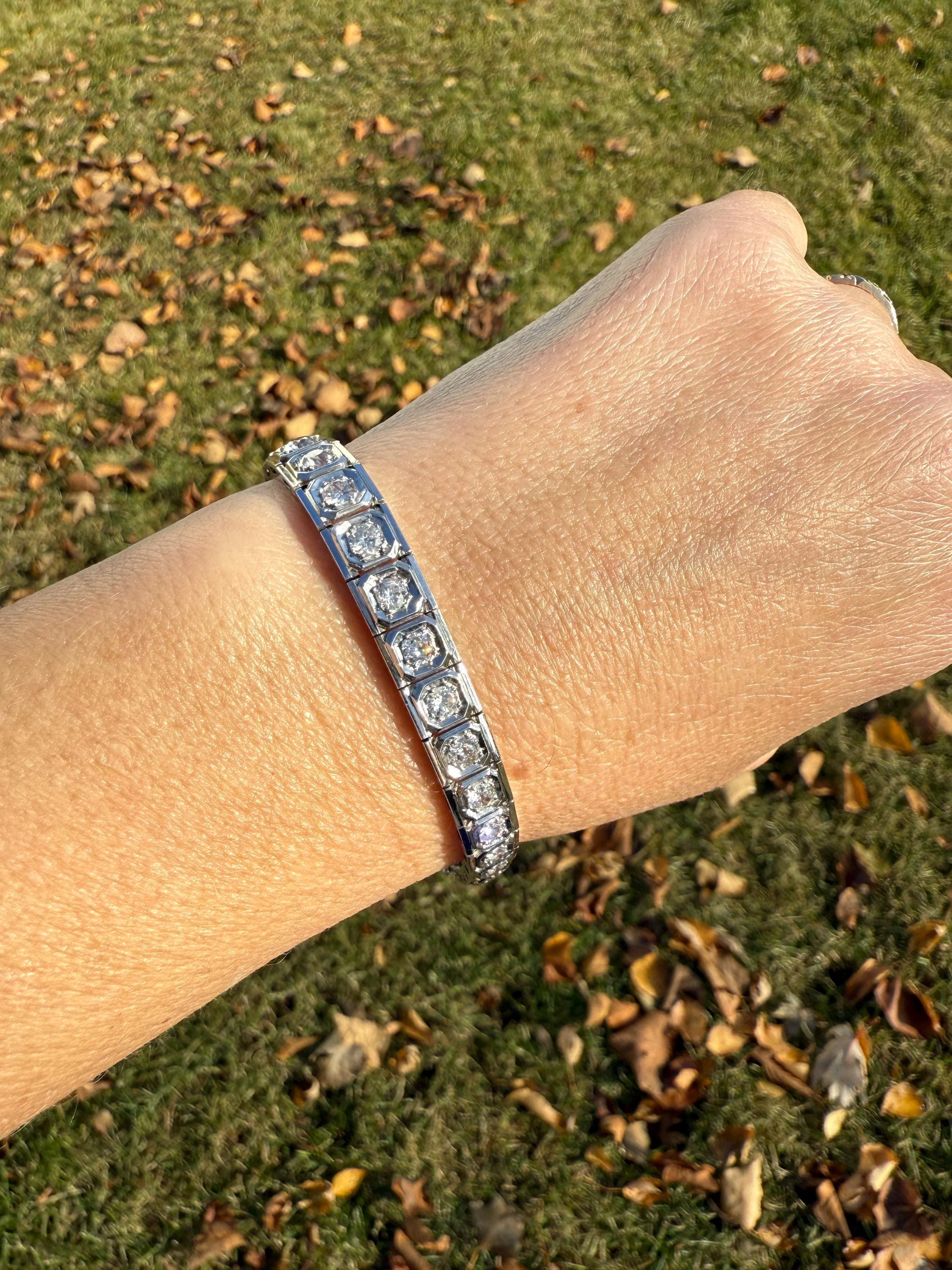 Art Deco 4.9 Carat 33 Old Mine & Transitional Cut Octagon DIAMOND Tennis Bracelet Platinum 18k White Gold Vintage Bezel Set Wriststack 5Ct - Image 5