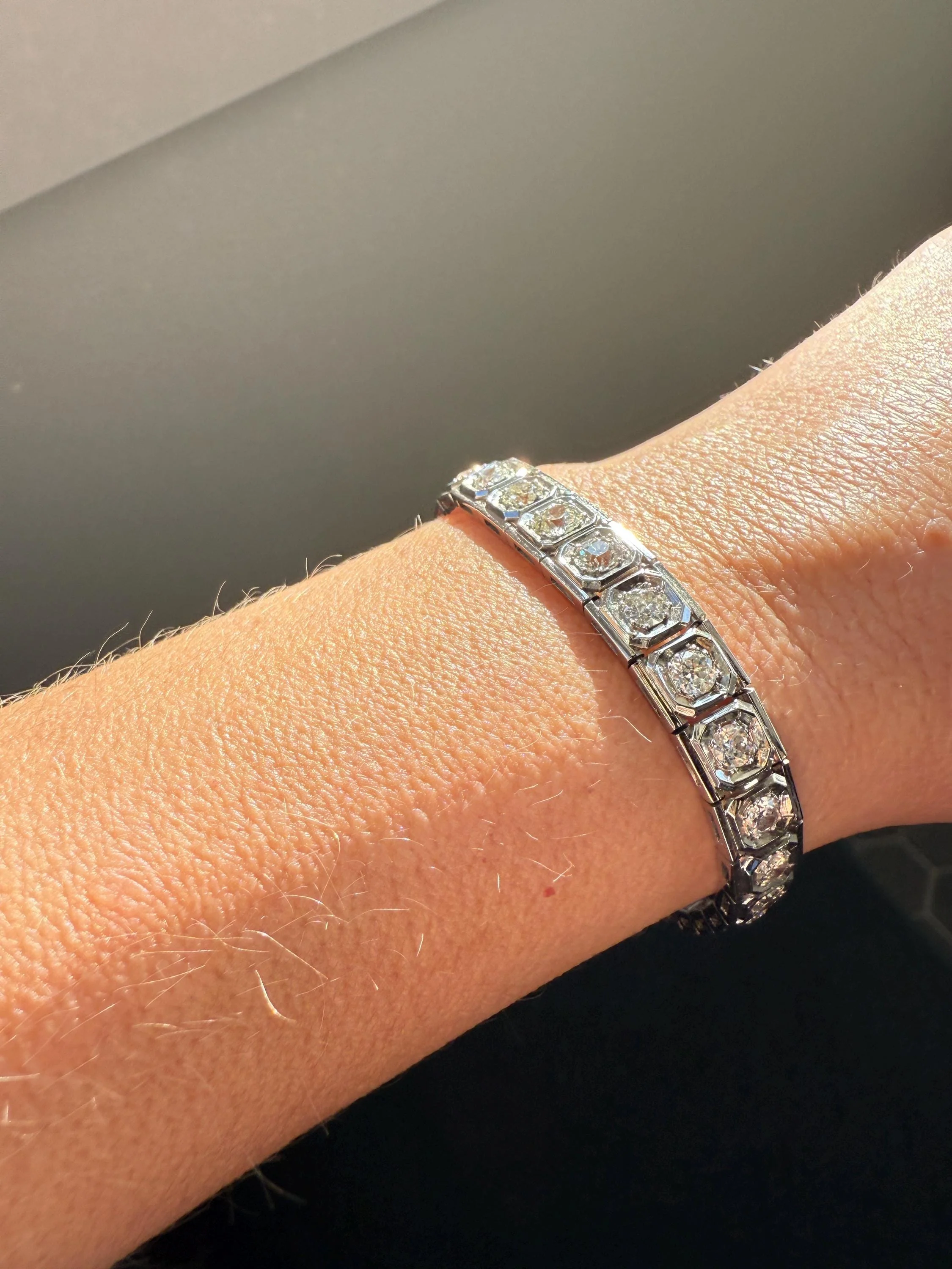 Art Deco 4.9 Carat 33 Old Mine & Transitional Cut Octagon DIAMOND Tennis Bracelet Platinum 18k White Gold Vintage Bezel Set Wriststack 5Ct - Image 7