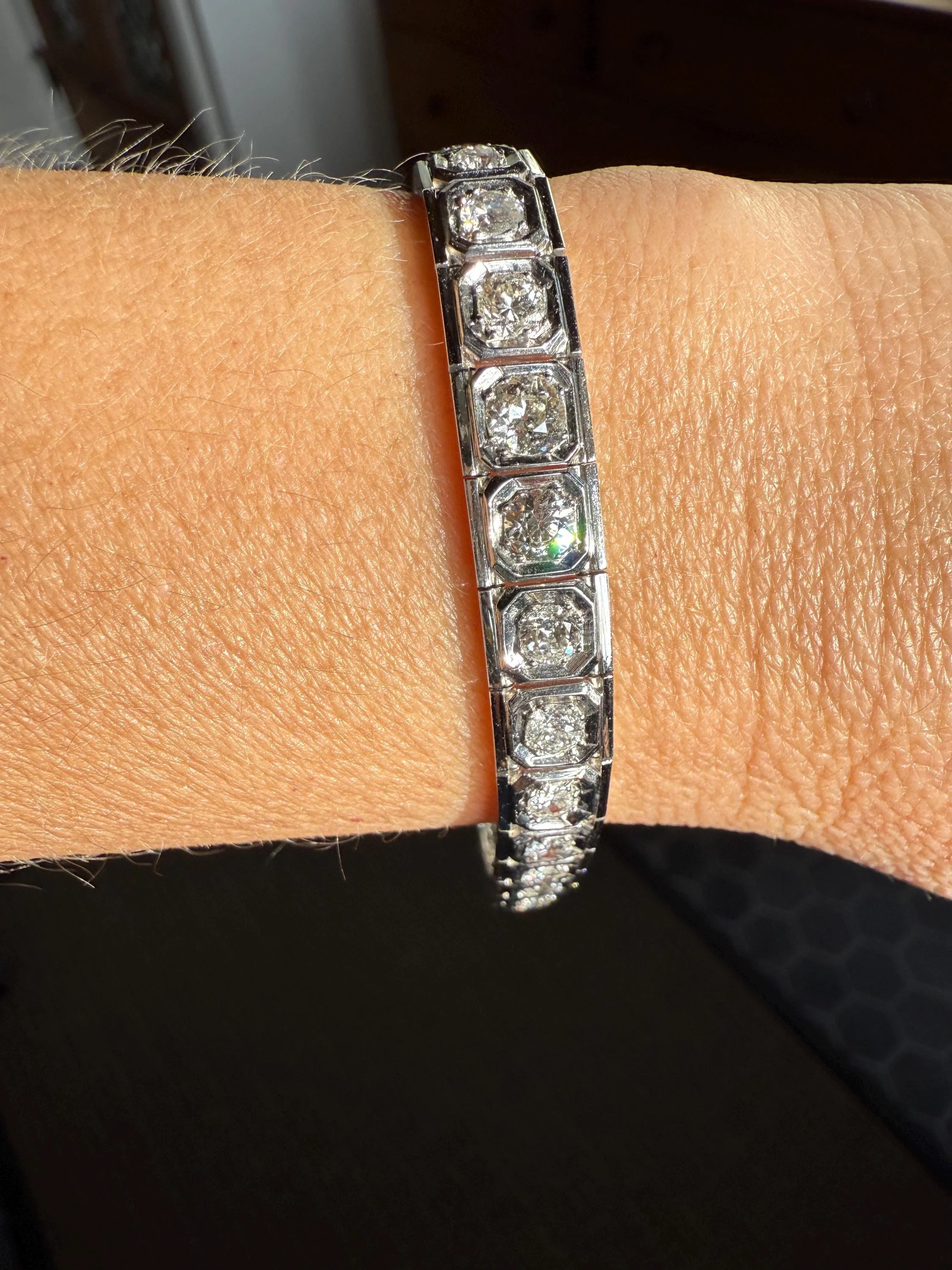 Art Deco 4.9 Carat 33 Old Mine & Transitional Cut Octagon DIAMOND Tennis Bracelet Platinum 18k White Gold Vintage Bezel Set Wriststack 5Ct - Image 8