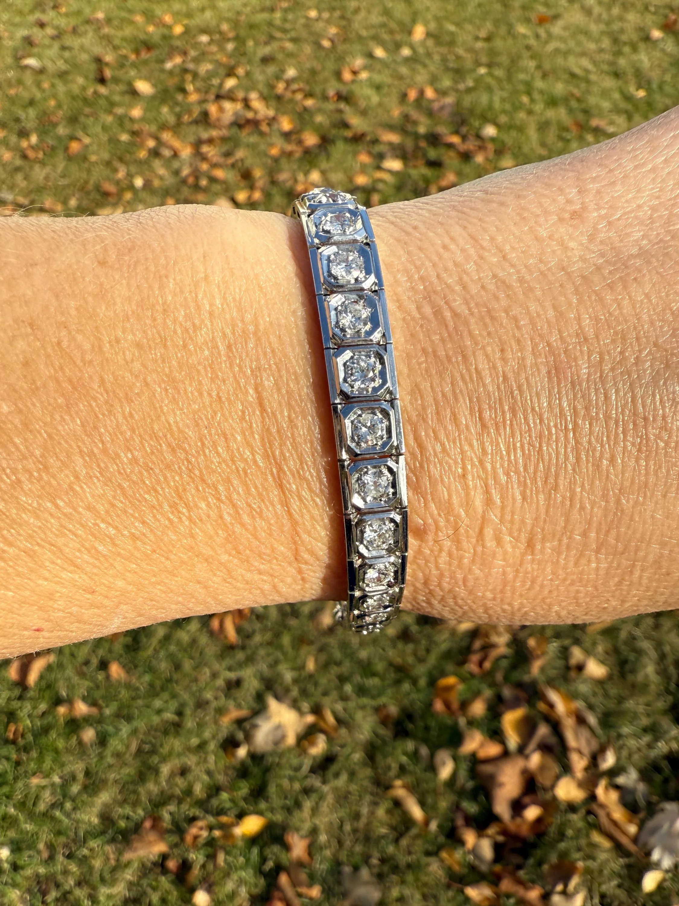 Art Deco 4.9 Carat 33 Old Mine & Transitional Cut Octagon DIAMOND Tennis Bracelet Platinum 18k White Gold Vintage Bezel Set Wriststack 5Ct - Image 9