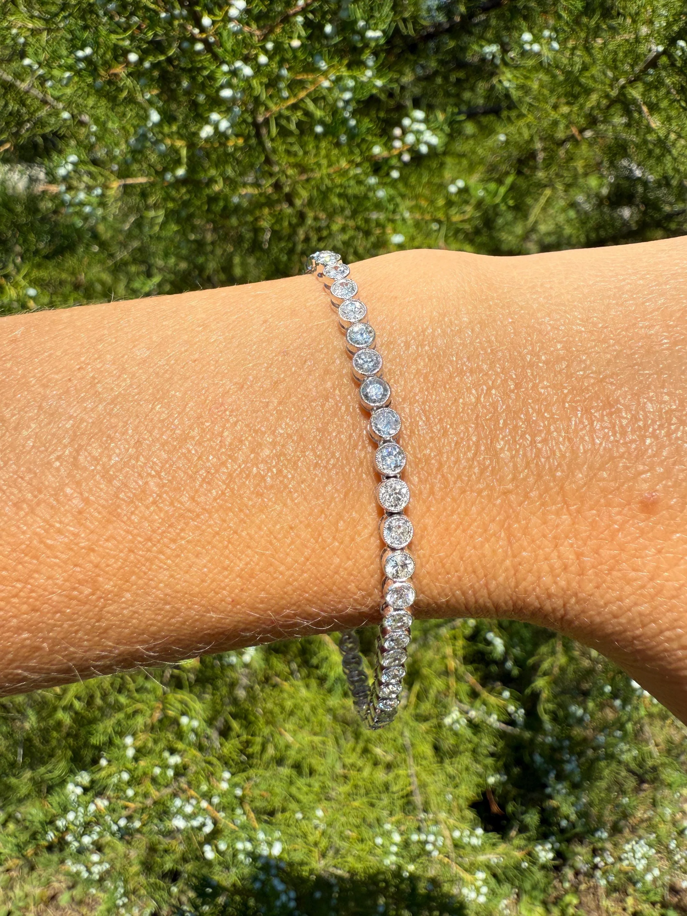 Art Deco 5.1 Carat 49 Old Mine & Transitional Cut DIAMOND Tennis Bracelet 18k White Gold Vintage Bezel Set Milgrain Wriststack 5Ctw Stacker - Image 11