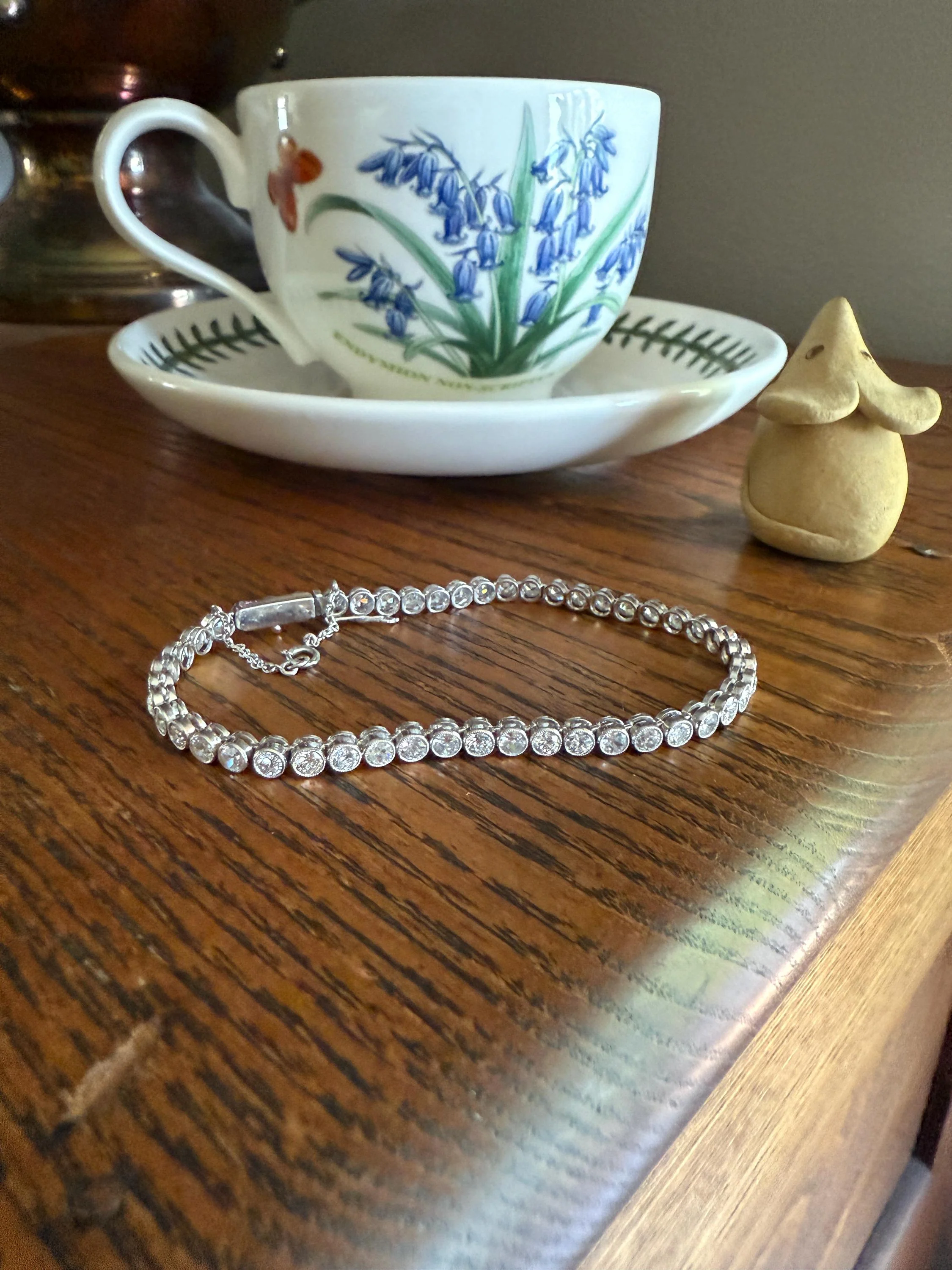 Art Deco 5.1 Carat 49 Old Mine & Transitional Cut DIAMOND Tennis Bracelet 18k White Gold Vintage Bezel Set Milgrain Wriststack 5Ctw Stacker - Image 3