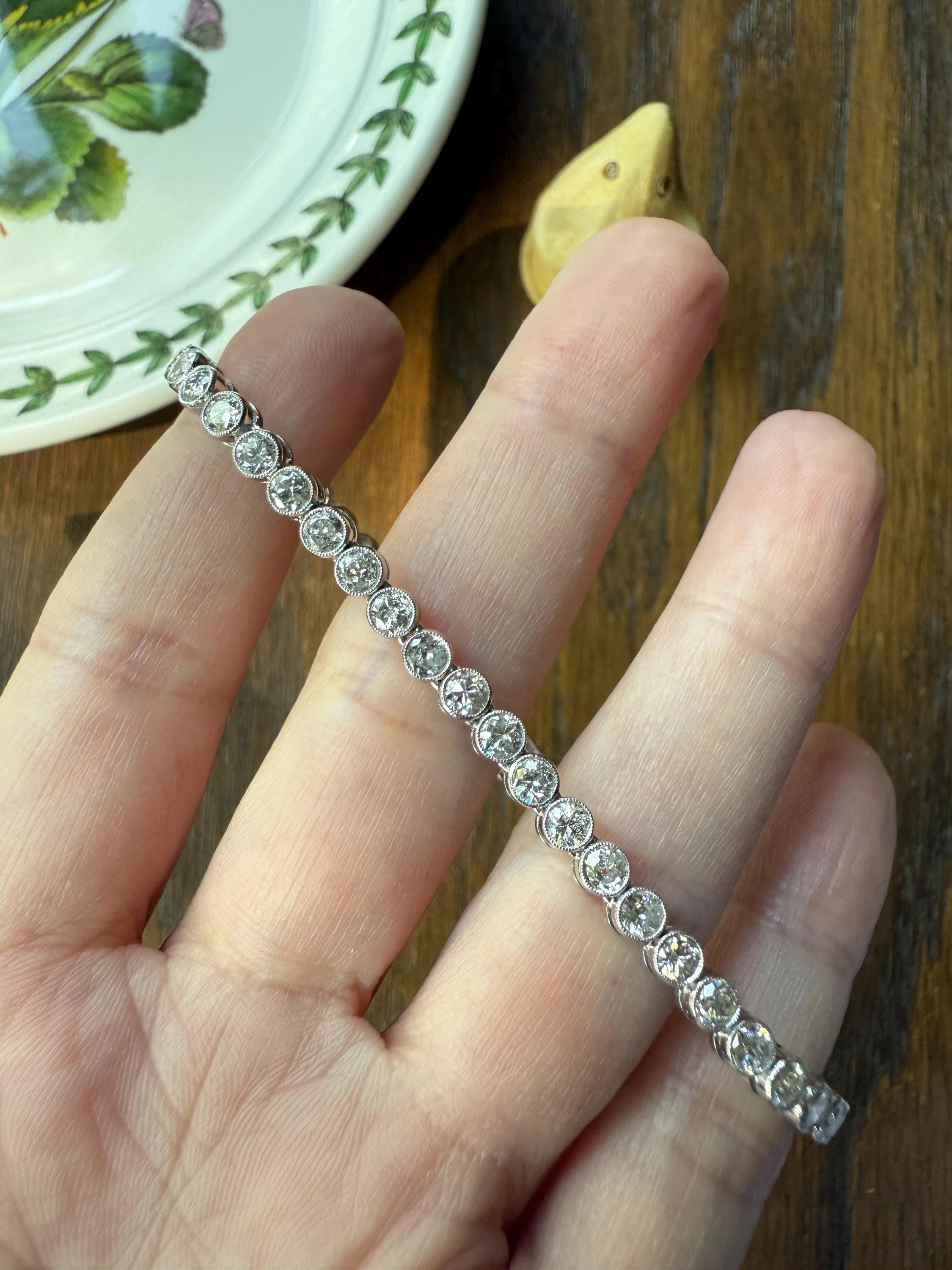 Art Deco 5.1 Carat 49 Old Mine & Transitional Cut DIAMOND Tennis Bracelet 18k White Gold Vintage Bezel Set Milgrain Wriststack 5Ctw Stacker - Image 5