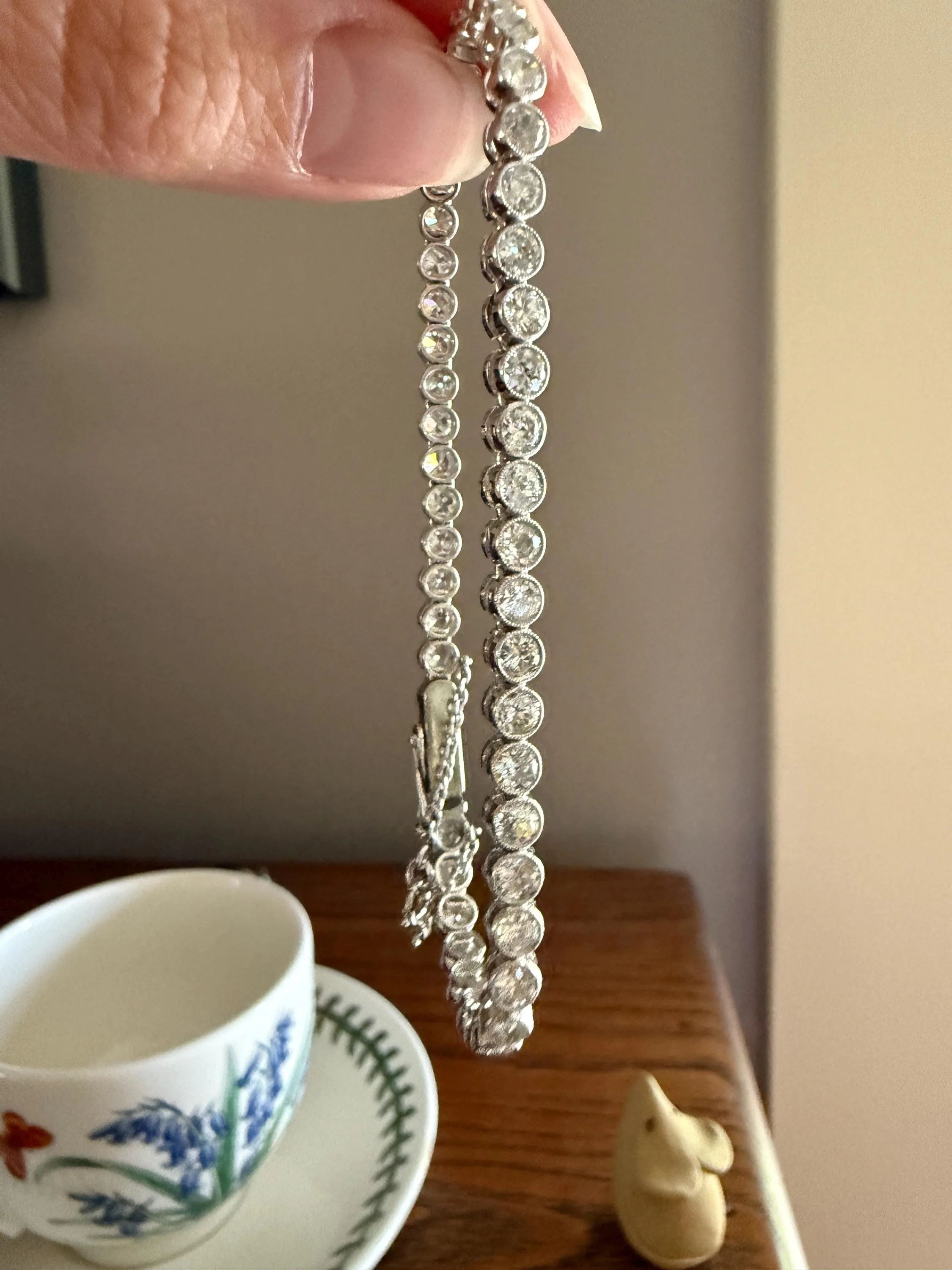 Art Deco 5.1 Carat 49 Old Mine & Transitional Cut DIAMOND Tennis Bracelet 18k White Gold Vintage Bezel Set Milgrain Wriststack 5Ctw Stacker - Image 9
