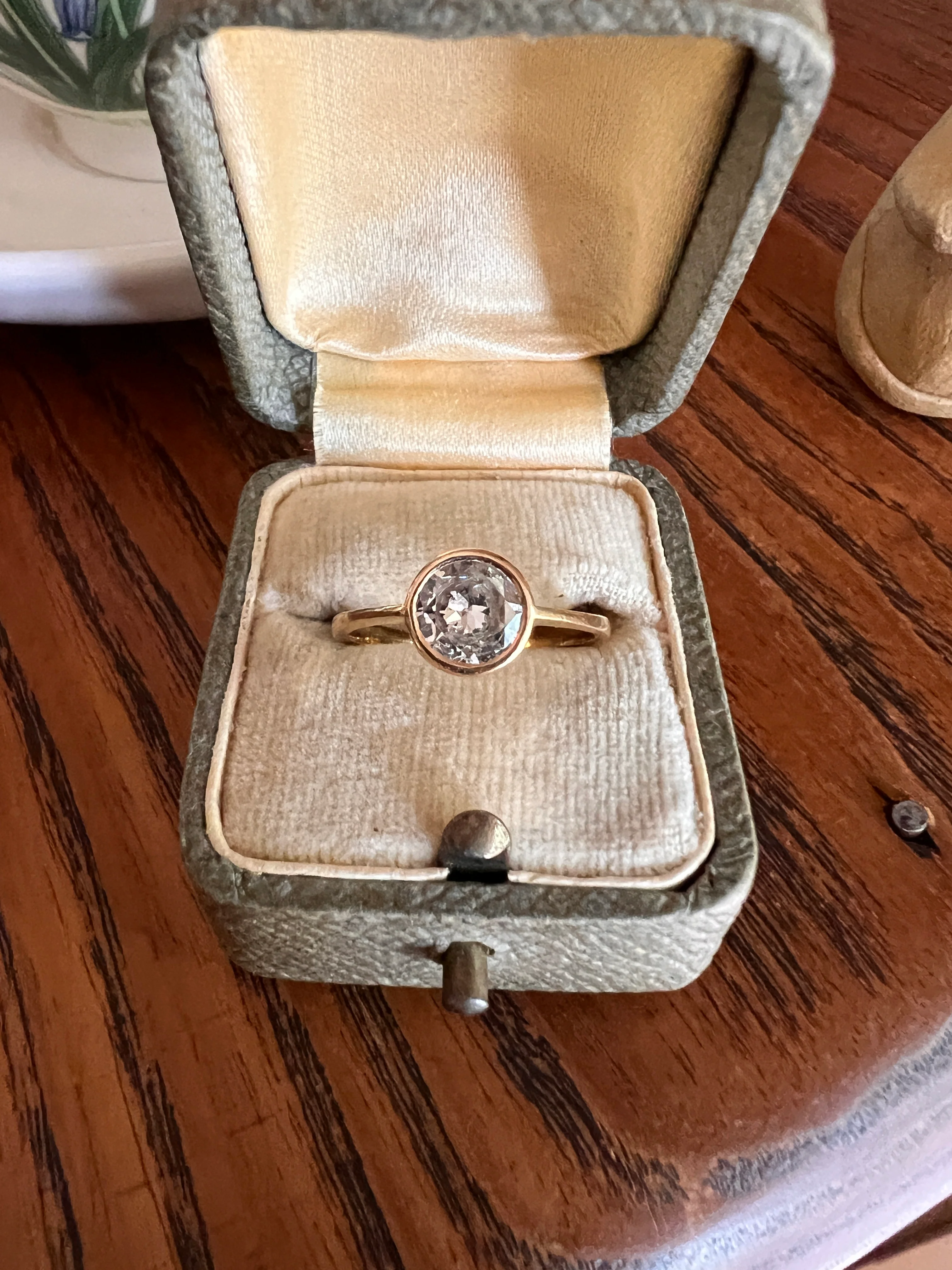 Art Deco .95 Carat Transitional Cut DIAMOND Bezel Set Ring Stacker Band French 18k Gold Solitaire - Image 11