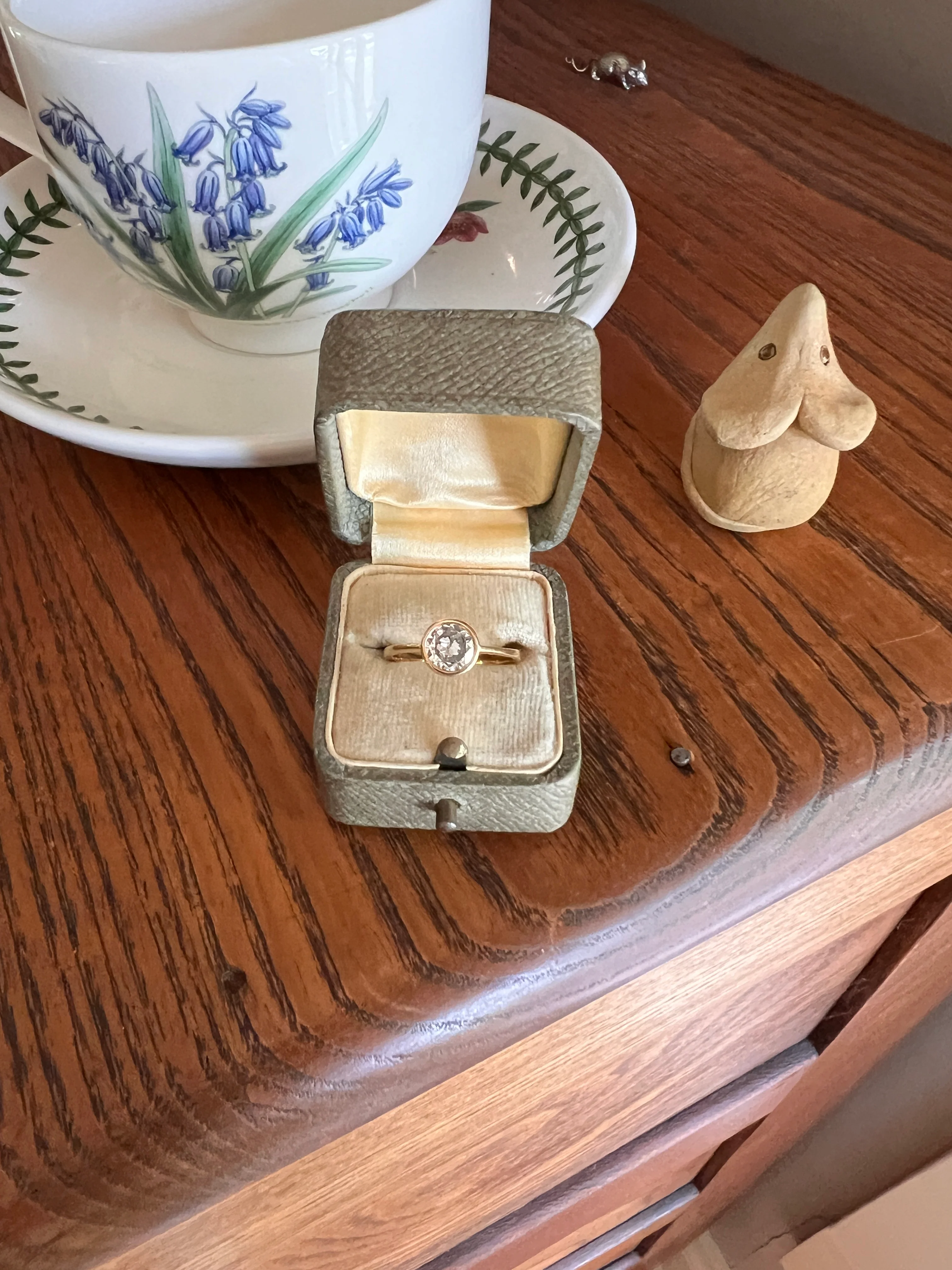 Art Deco .95 Carat Transitional Cut DIAMOND Bezel Set Ring Stacker Band French 18k Gold Solitaire - Image 12