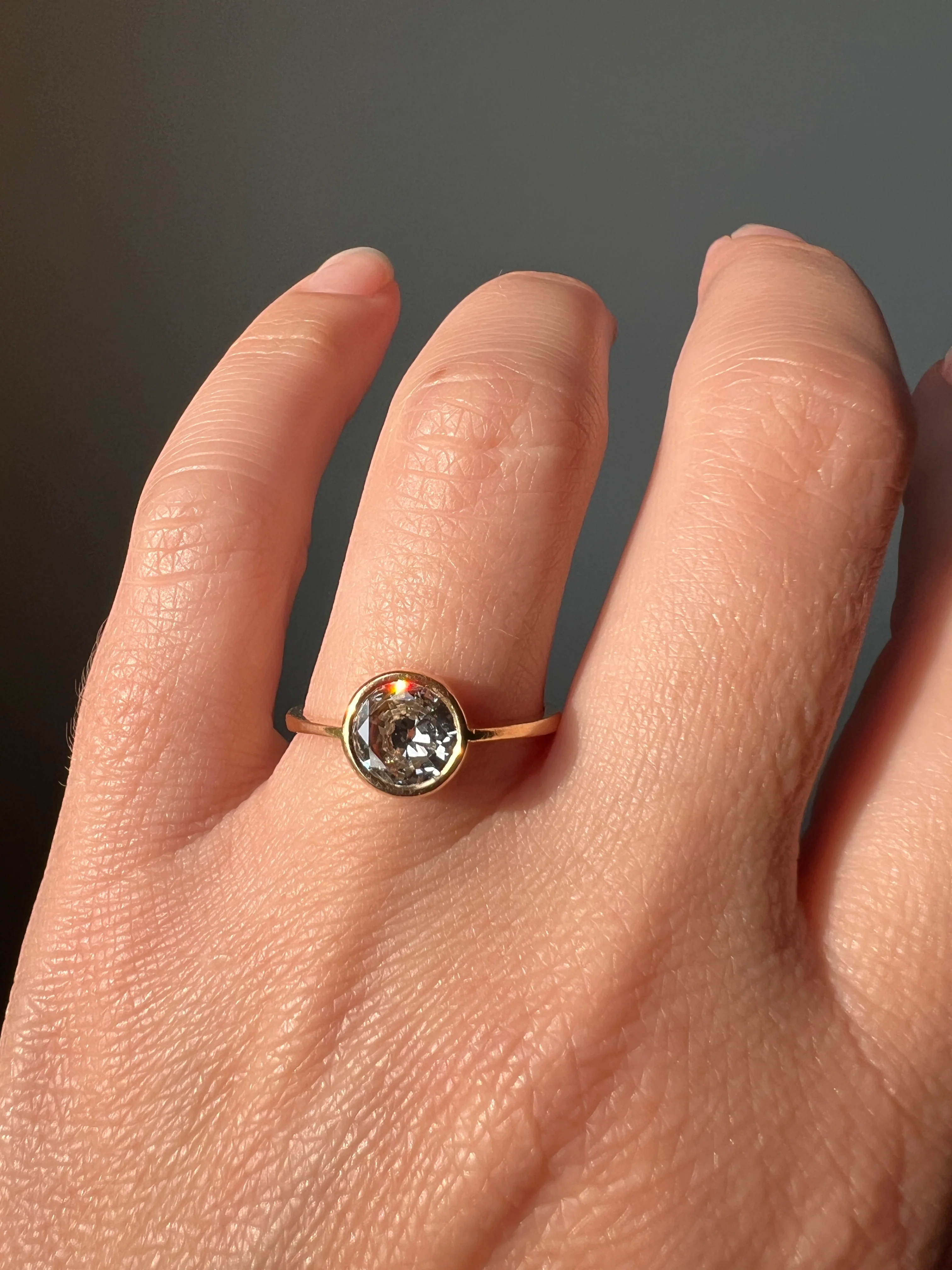 Art Deco .95 Carat Transitional Cut DIAMOND Bezel Set Ring Stacker Band French 18k Gold Solitaire - Image 15