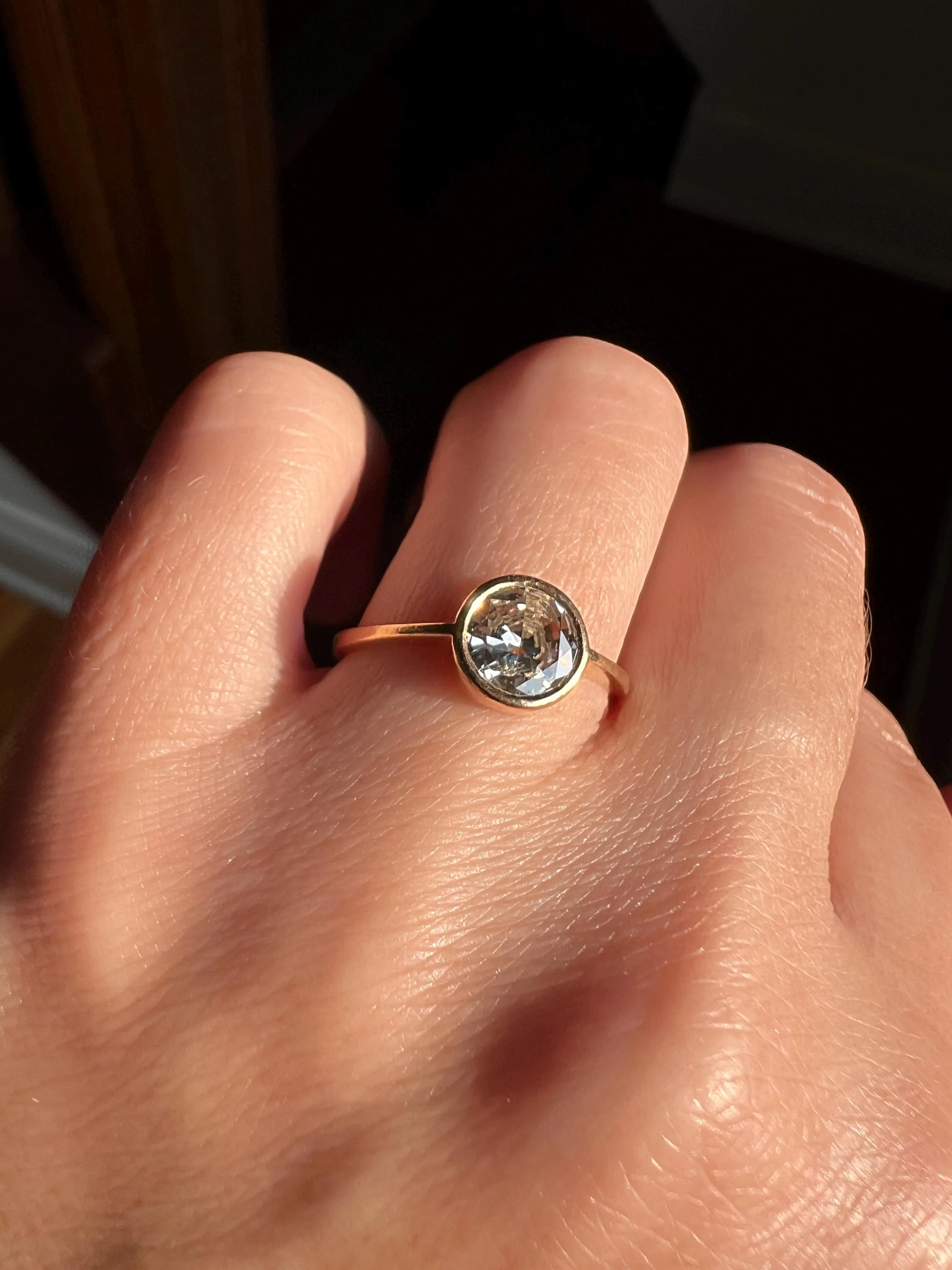 Art Deco .95 Carat Transitional Cut DIAMOND Bezel Set Ring Stacker Band French 18k Gold Solitaire - Image 3