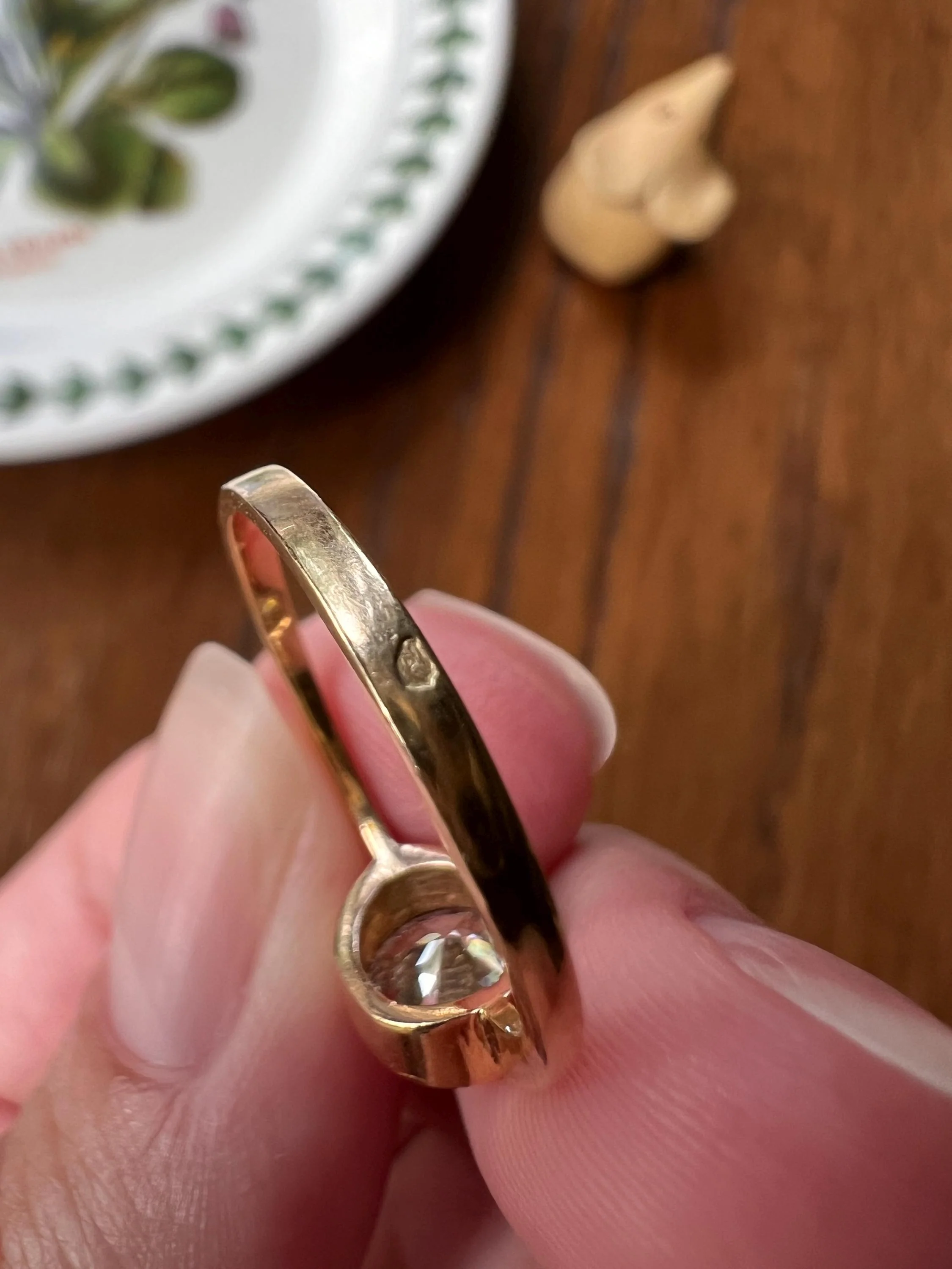 Art Deco .95 Carat Transitional Cut DIAMOND Bezel Set Ring Stacker Band French 18k Gold Solitaire - Image 8