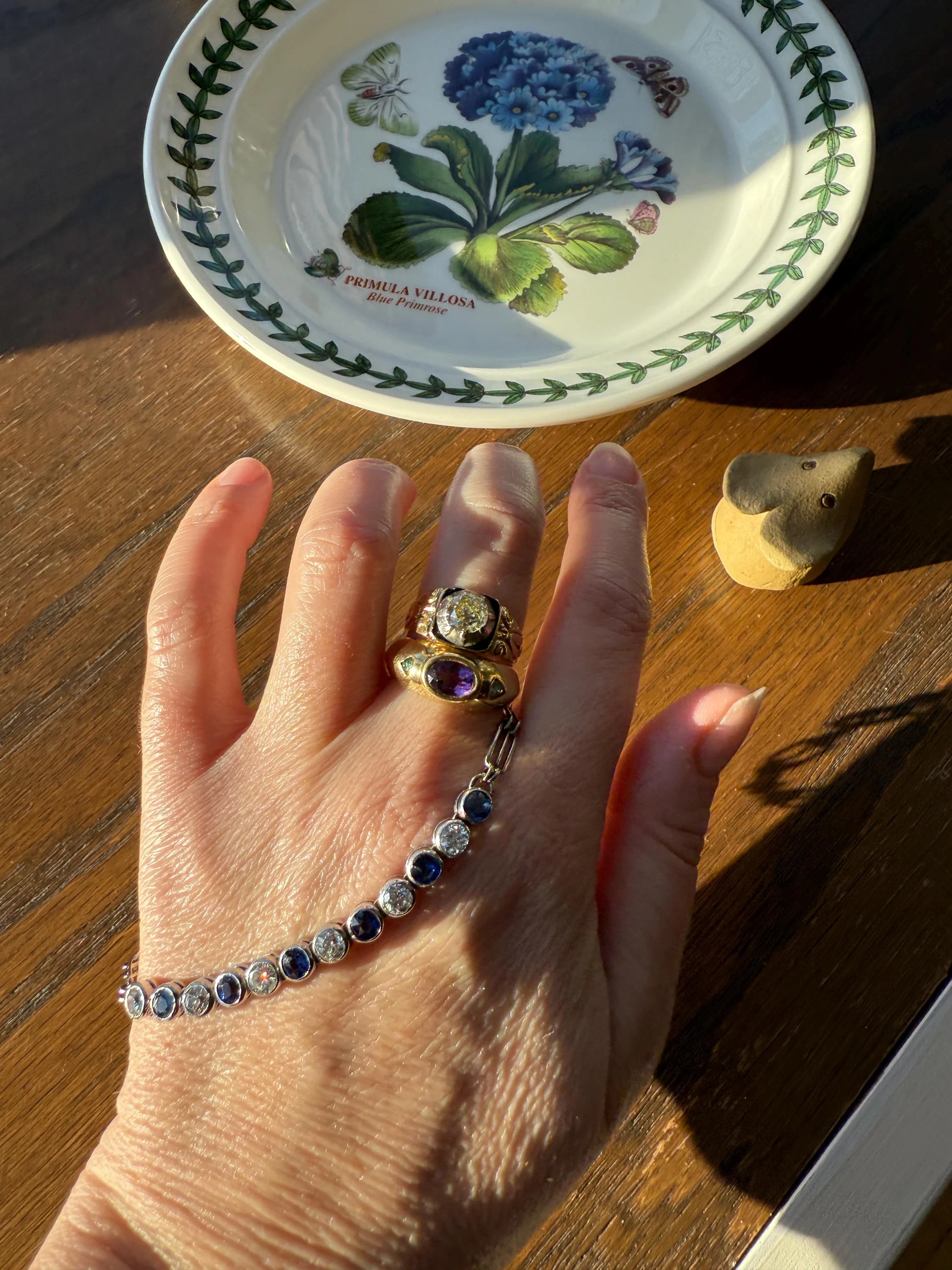 Art Deco SAPPHIRE Old Mine & Transitional Cut DIAMOND Tennis Bracelet 18k White Gold Vintage Bezel Set Milgrain Wriststack - Image 20