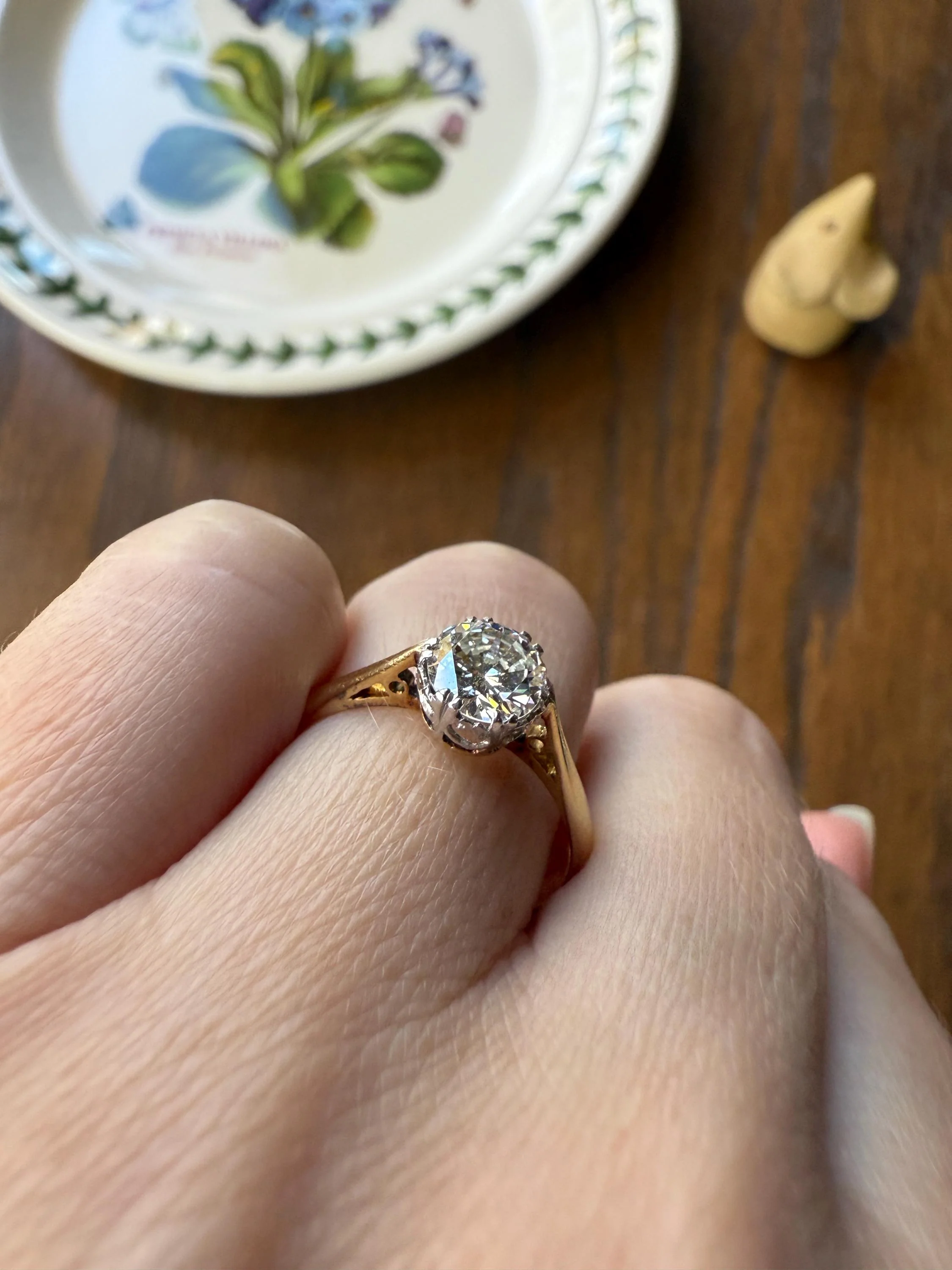 Art Deco Vintage to Antique .8 Carat Transitional Cut DIAMOND Solitaire 18k Gold Platinum Ring Engagement Stacker Crown Prong Romantic Gift - Image 10