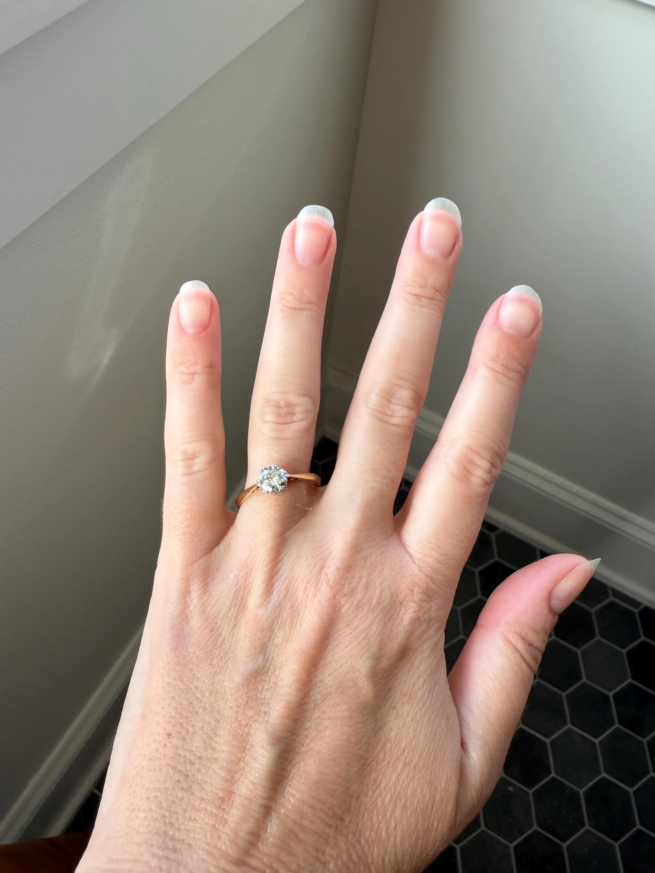 Art Deco Vintage to Antique .8 Carat Transitional Cut DIAMOND Solitaire 18k Gold Platinum Ring Engagement Stacker Crown Prong Romantic Gift - Image 11