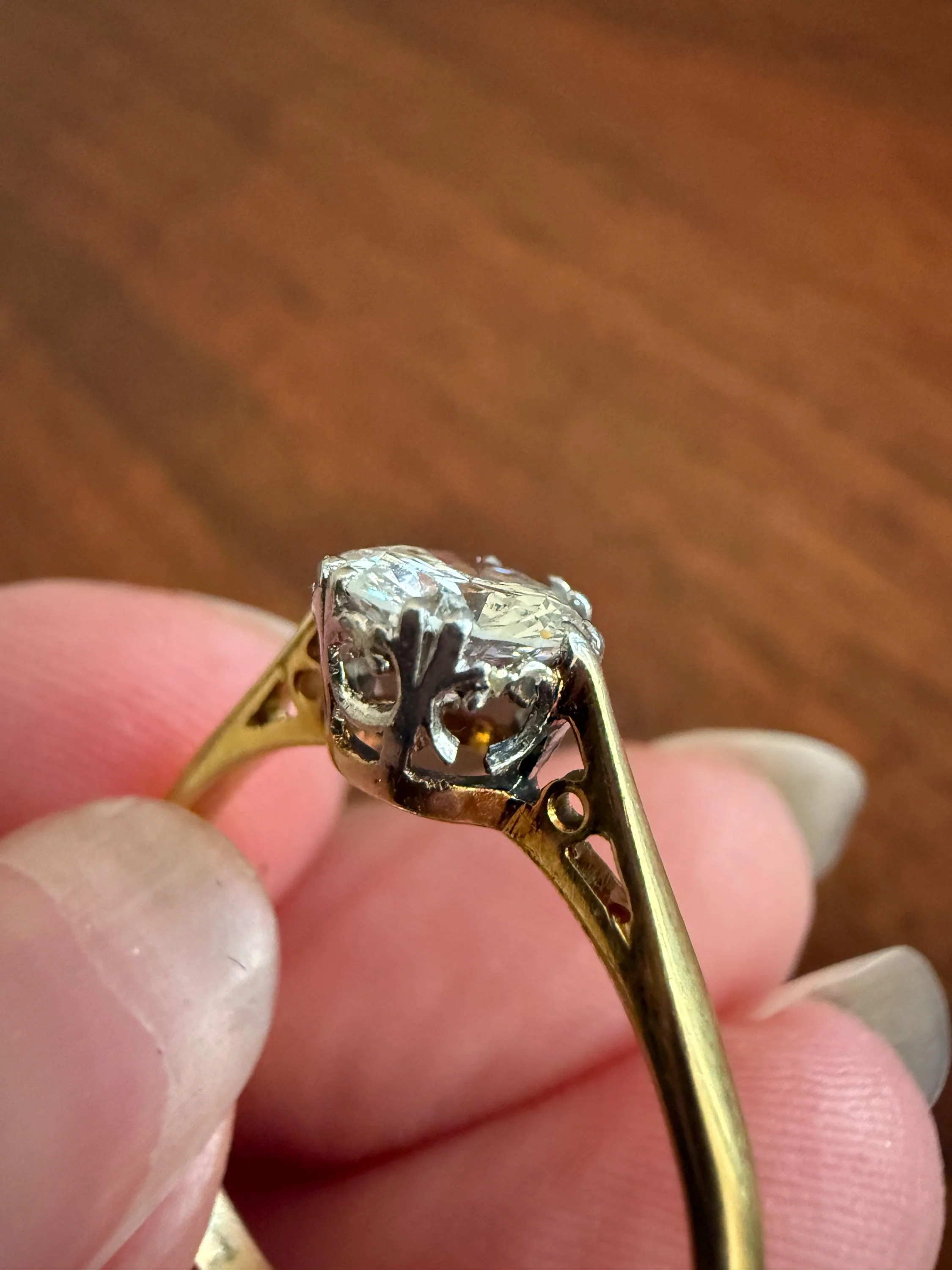 Art Deco Vintage to Antique .8 Carat Transitional Cut DIAMOND Solitaire 18k Gold Platinum Ring Engagement Stacker Crown Prong Romantic Gift - Image 16