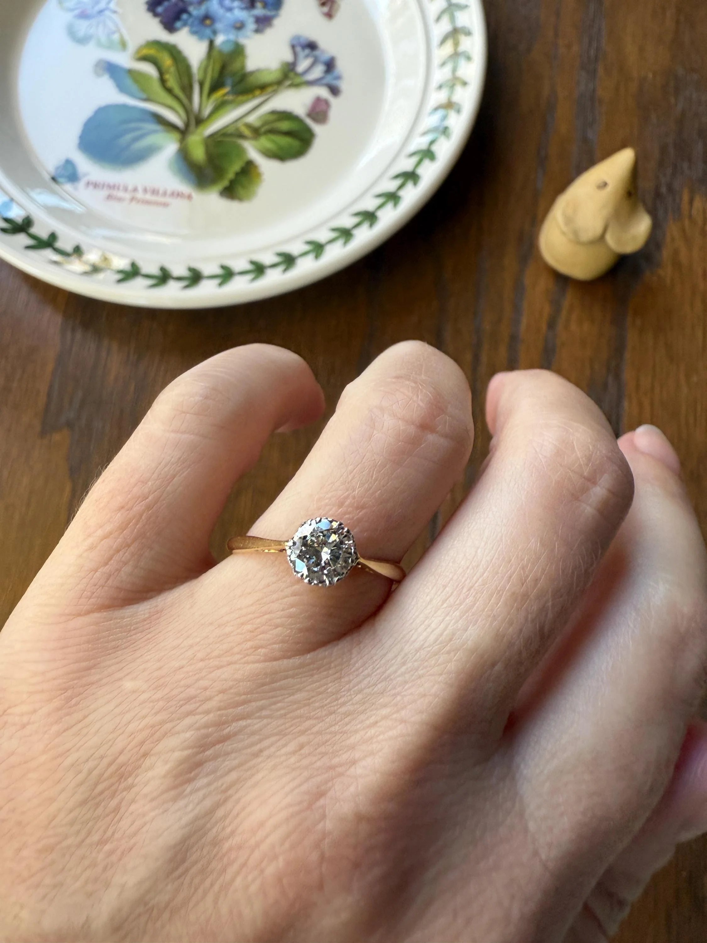 Art Deco Vintage to Antique .8 Carat Transitional Cut DIAMOND Solitaire 18k Gold Platinum Ring Engagement Stacker Crown Prong Romantic Gift - Image 20