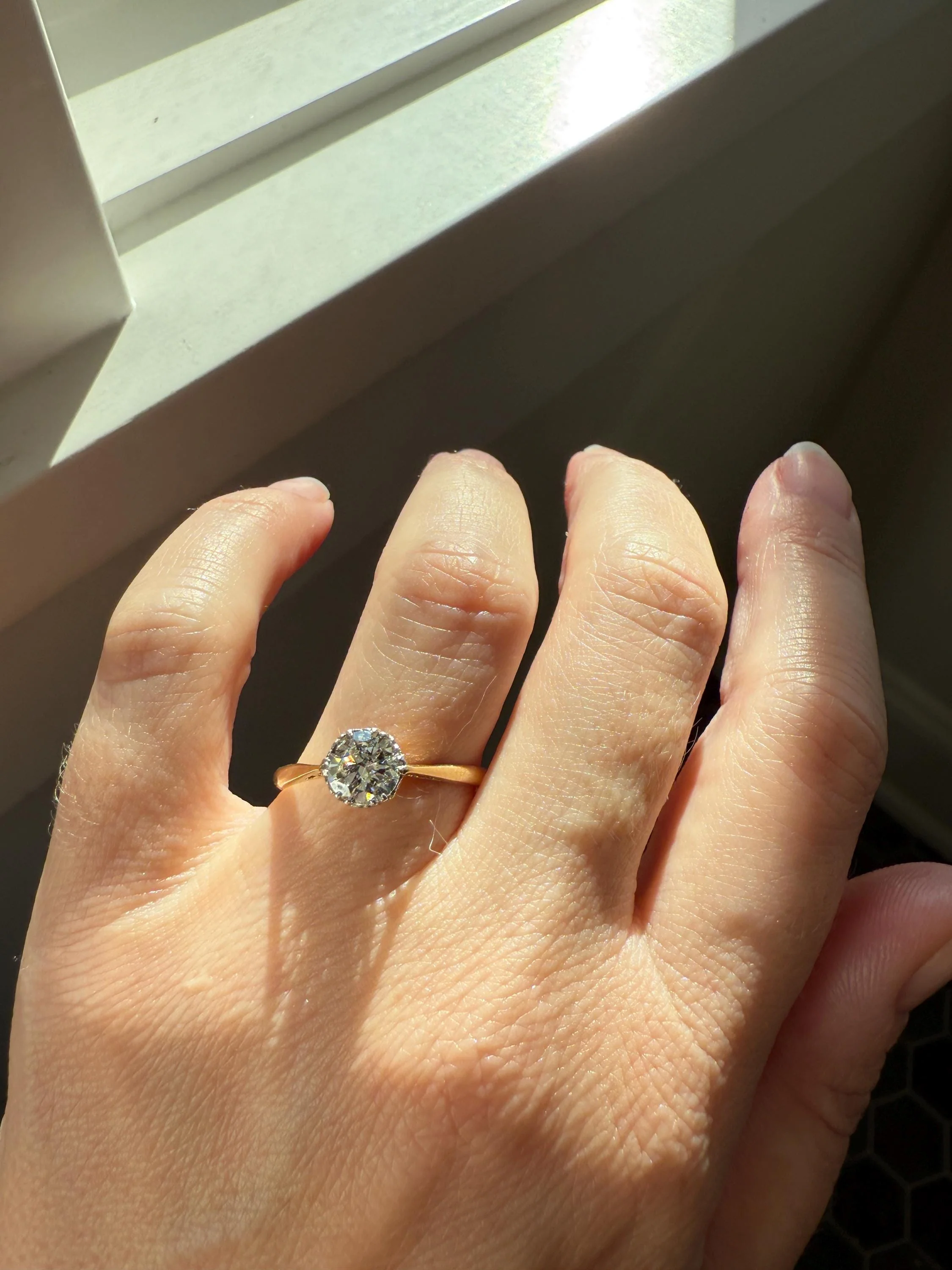 Art Deco Vintage to Antique .8 Carat Transitional Cut DIAMOND Solitaire 18k Gold Platinum Ring Engagement Stacker Crown Prong Romantic Gift - Image 21