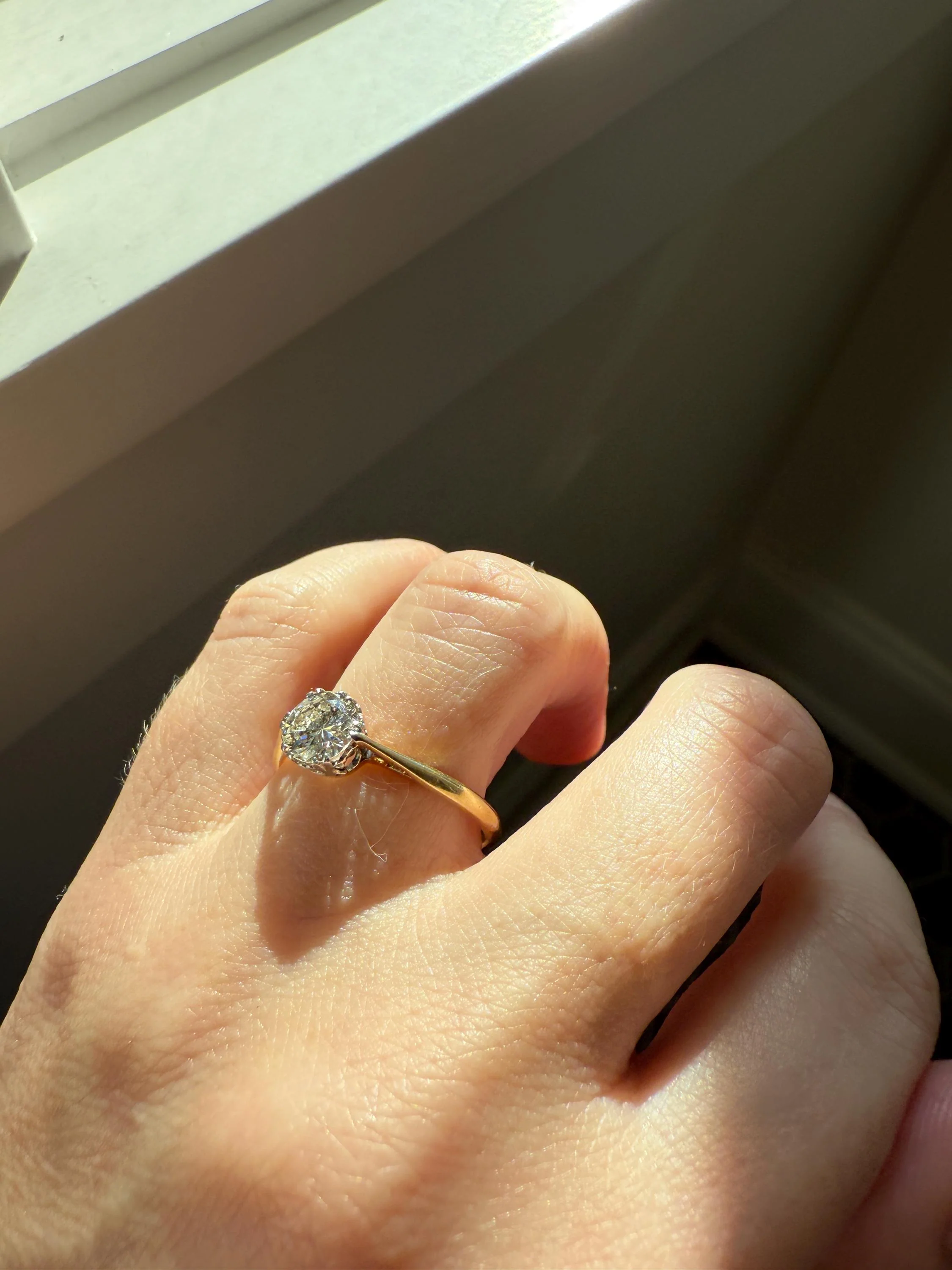 Art Deco Vintage to Antique .8 Carat Transitional Cut DIAMOND Solitaire 18k Gold Platinum Ring Engagement Stacker Crown Prong Romantic Gift - Image 6