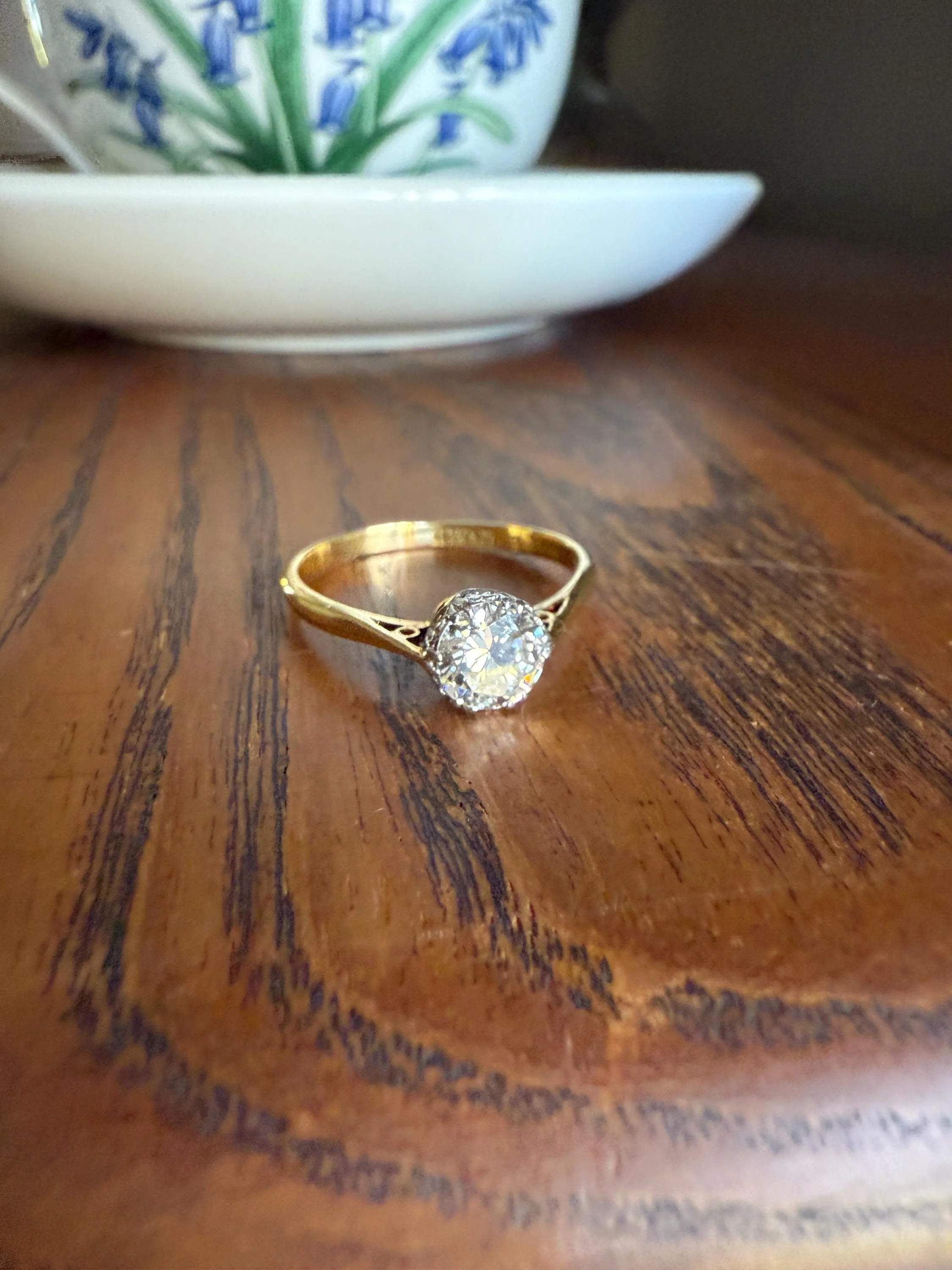 Art Deco Vintage to Antique .8 Carat Transitional Cut DIAMOND Solitaire 18k Gold Platinum Ring Engagement Stacker Crown Prong Romantic Gift - Image 7