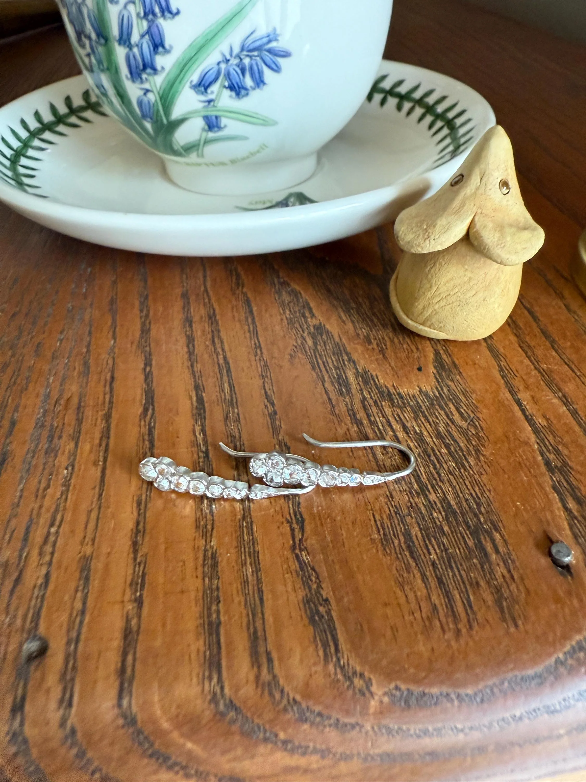 Beautiful Antique Platinum Linear Rose Cut Diamond Earrings Fixed Ear Wires Dangle Drop Clusters - Image 13
