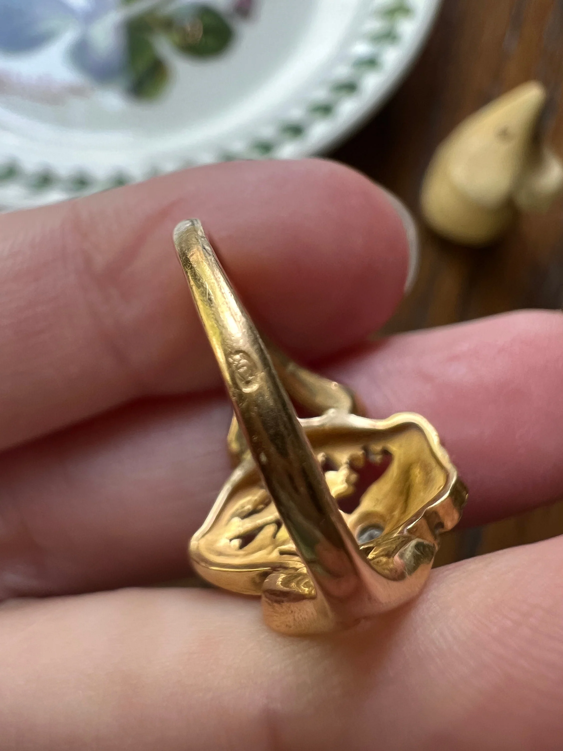 POPPY Flower Figural French Antique Art Nouveau Ring 5g 18k Gold Ruby Diamond Floral - Image 9