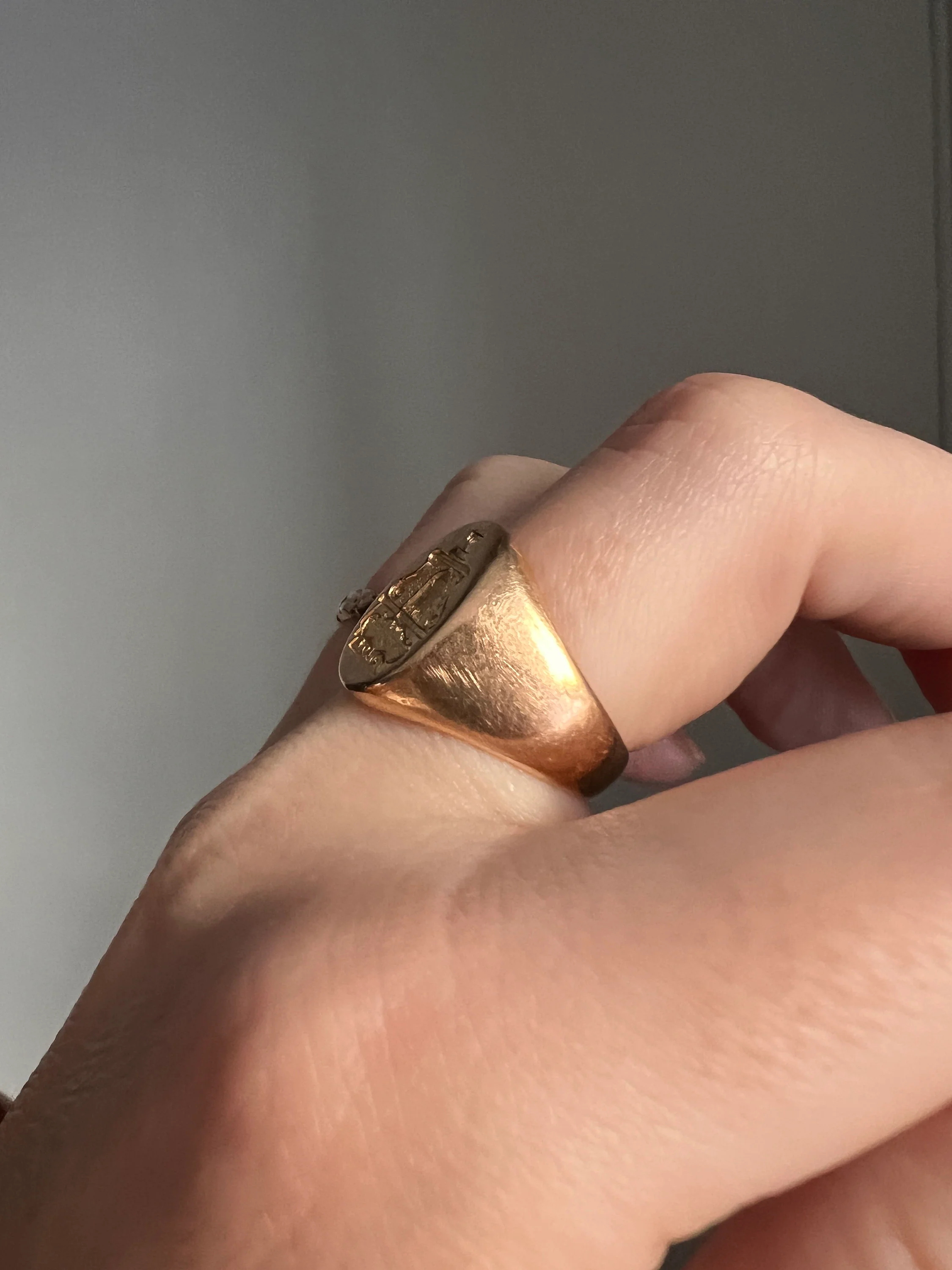 BEEHIVE French Antique Trudon Family Crest Coat of Arms Chunky French SIGNET Ring 9.8g 18k Gold - Image 6