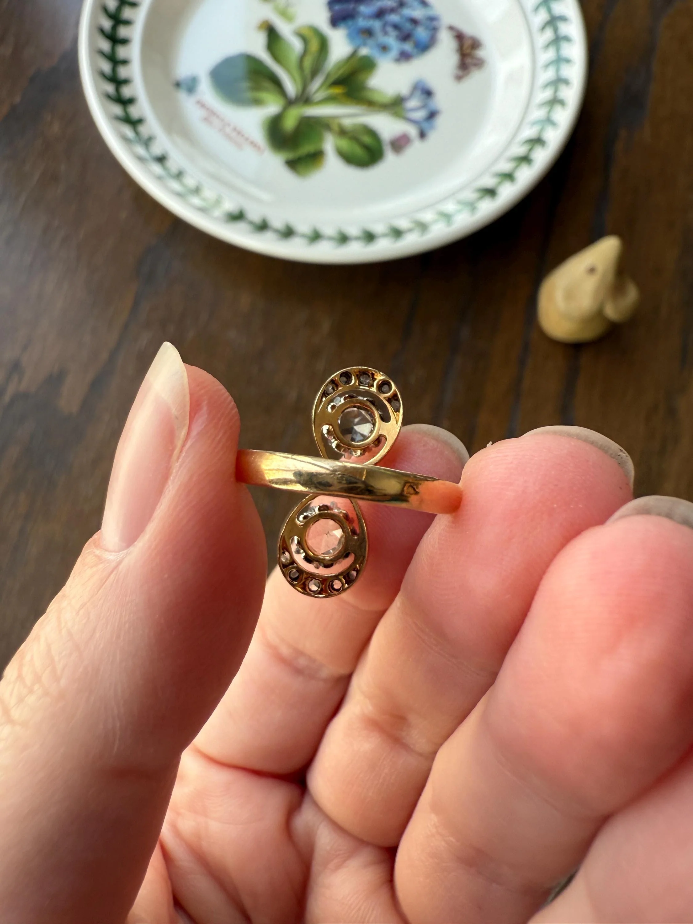 Belle Epoque Antique Rose Cut DIAMOND Toi et Moi Ring 1.5 Carat Face Up 18k Gold Victorian Infinity Figure 8 Swirl Art Nouveau Movement - Image 17
