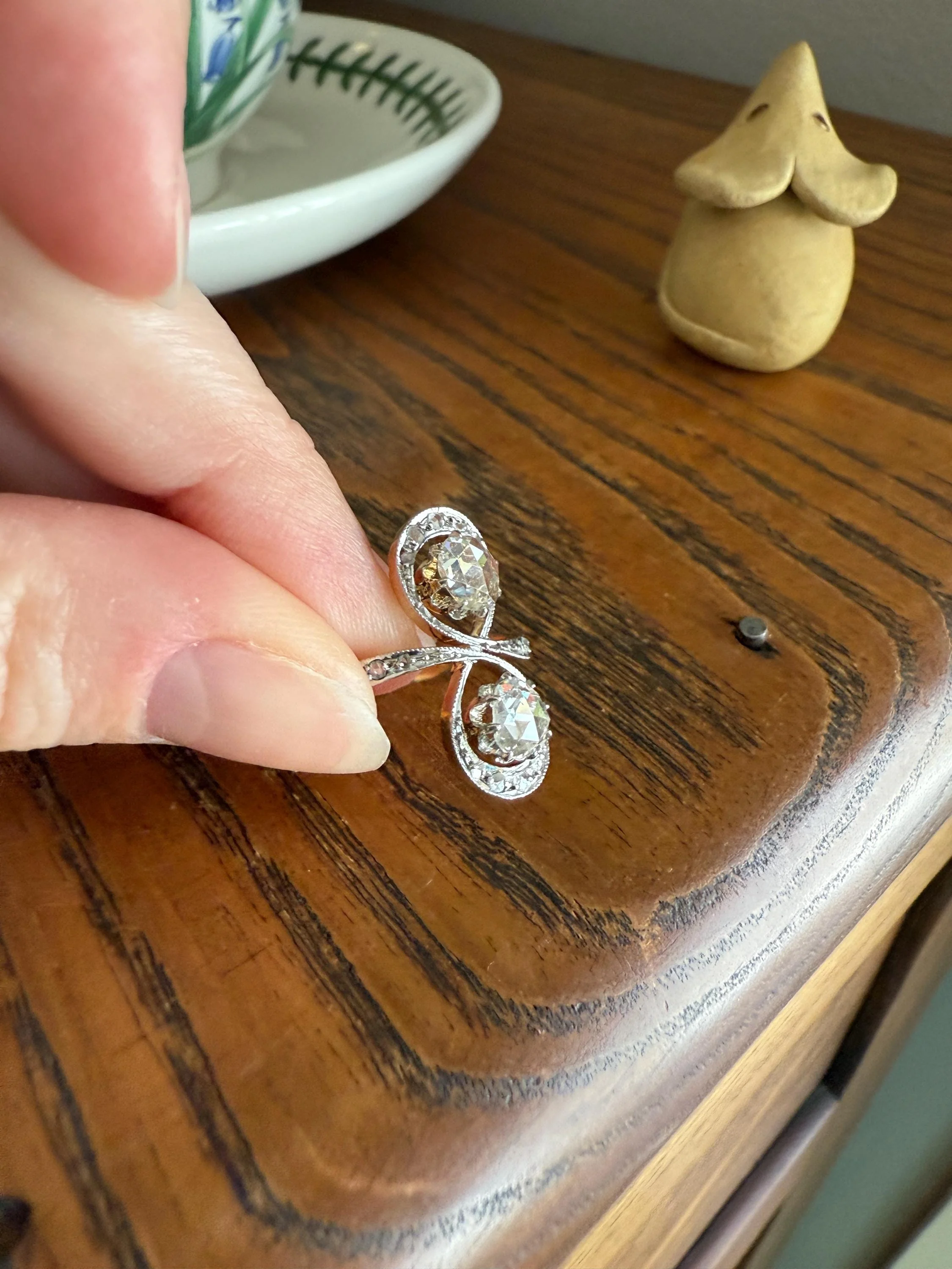 Belle Epoque Antique Rose Cut DIAMOND Toi et Moi Ring 1.5 Carat Face Up 18k Gold Victorian Infinity Figure 8 Swirl Art Nouveau Movement - Image 4