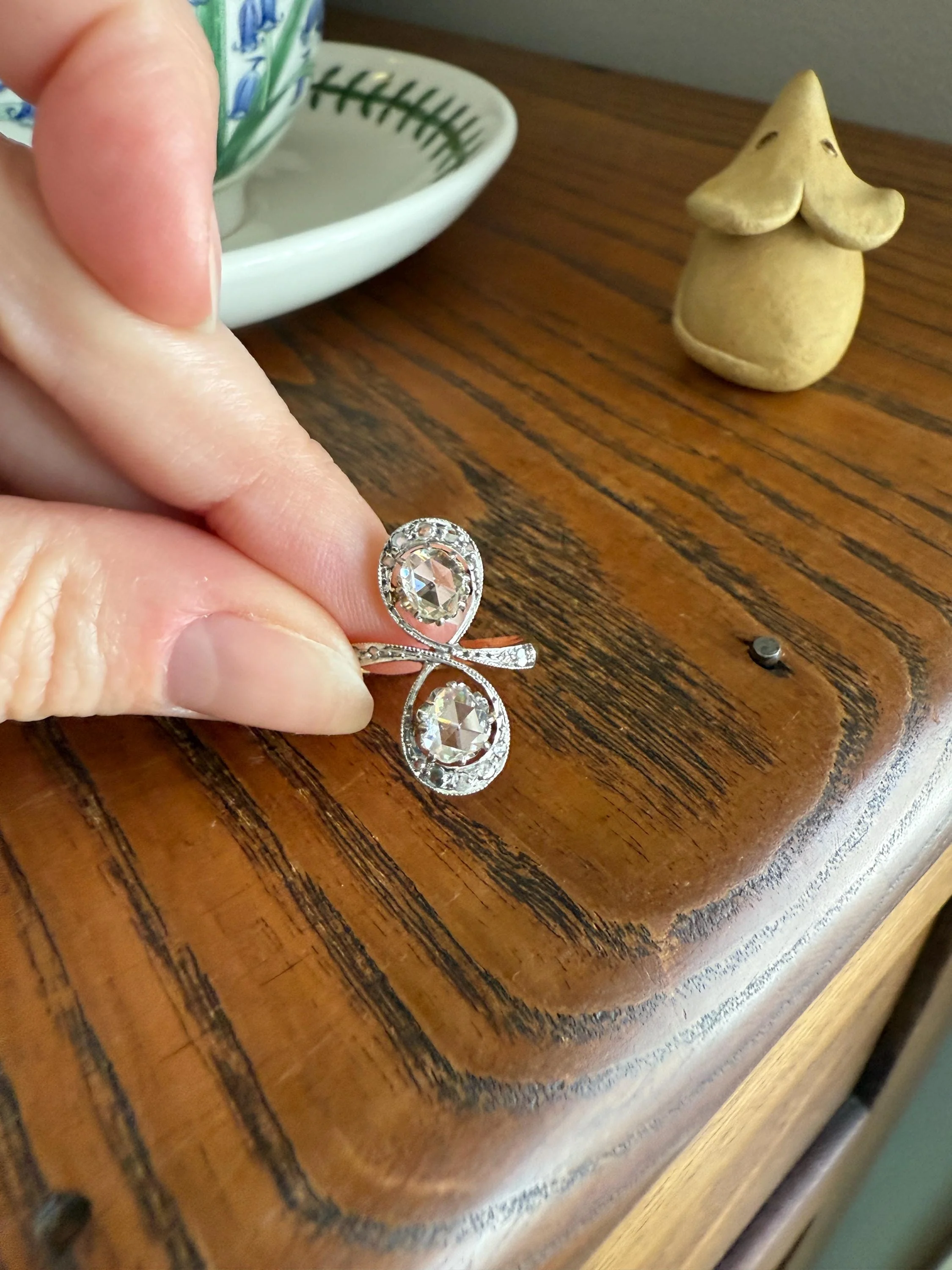 Belle Epoque Antique Rose Cut DIAMOND Toi et Moi Ring 1.5 Carat Face Up 18k Gold Victorian Infinity Figure 8 Swirl Art Nouveau Movement - Image 7