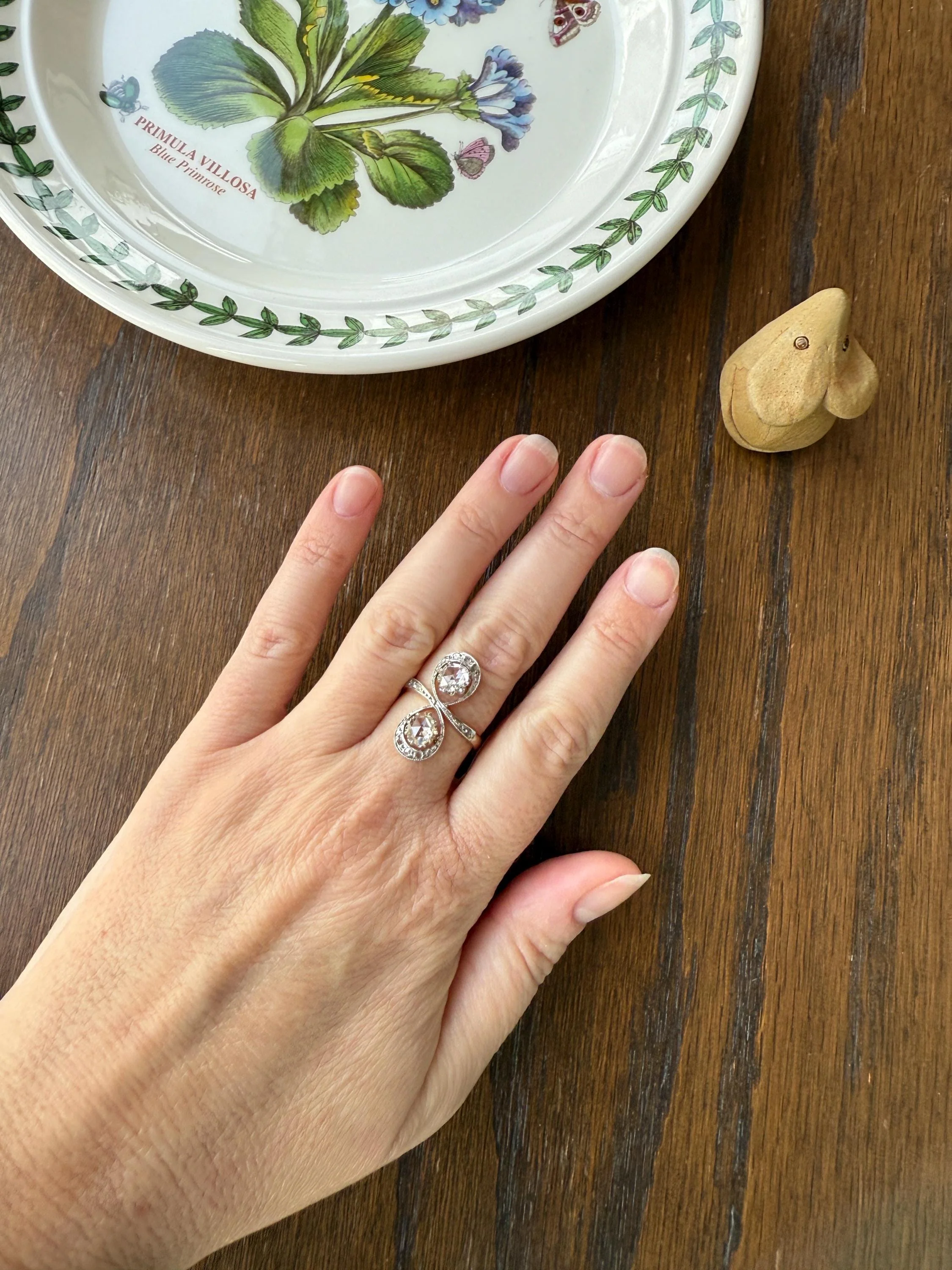 Belle Epoque Antique Rose Cut DIAMOND Toi et Moi Ring 1.5 Carat Face Up 18k Gold Victorian Infinity Figure 8 Swirl Art Nouveau Movement - Image 9