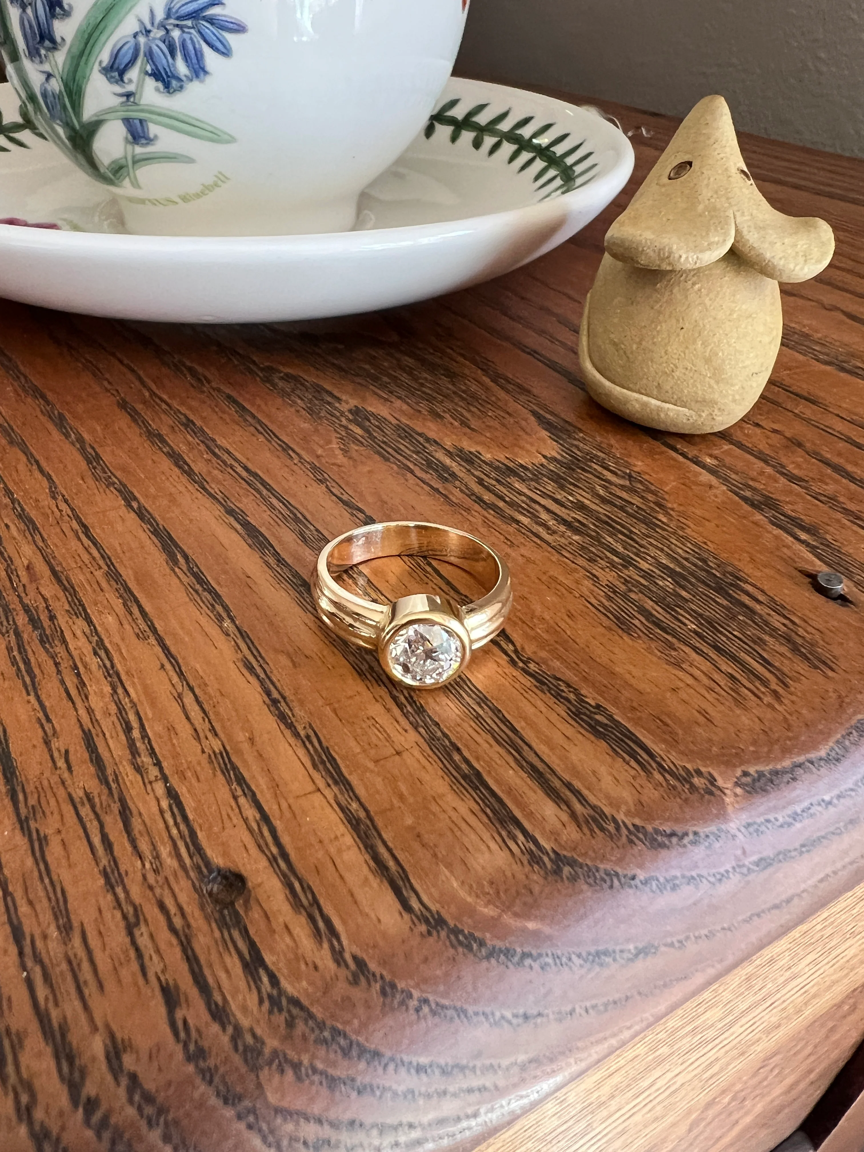 Bezel Set 1.4 Carat Old Mine Cut DIAMOND Antique Stone 18k Gold Gypsy Ring Solitaire Engagement Chunky Wide Band Stacker - Image 14