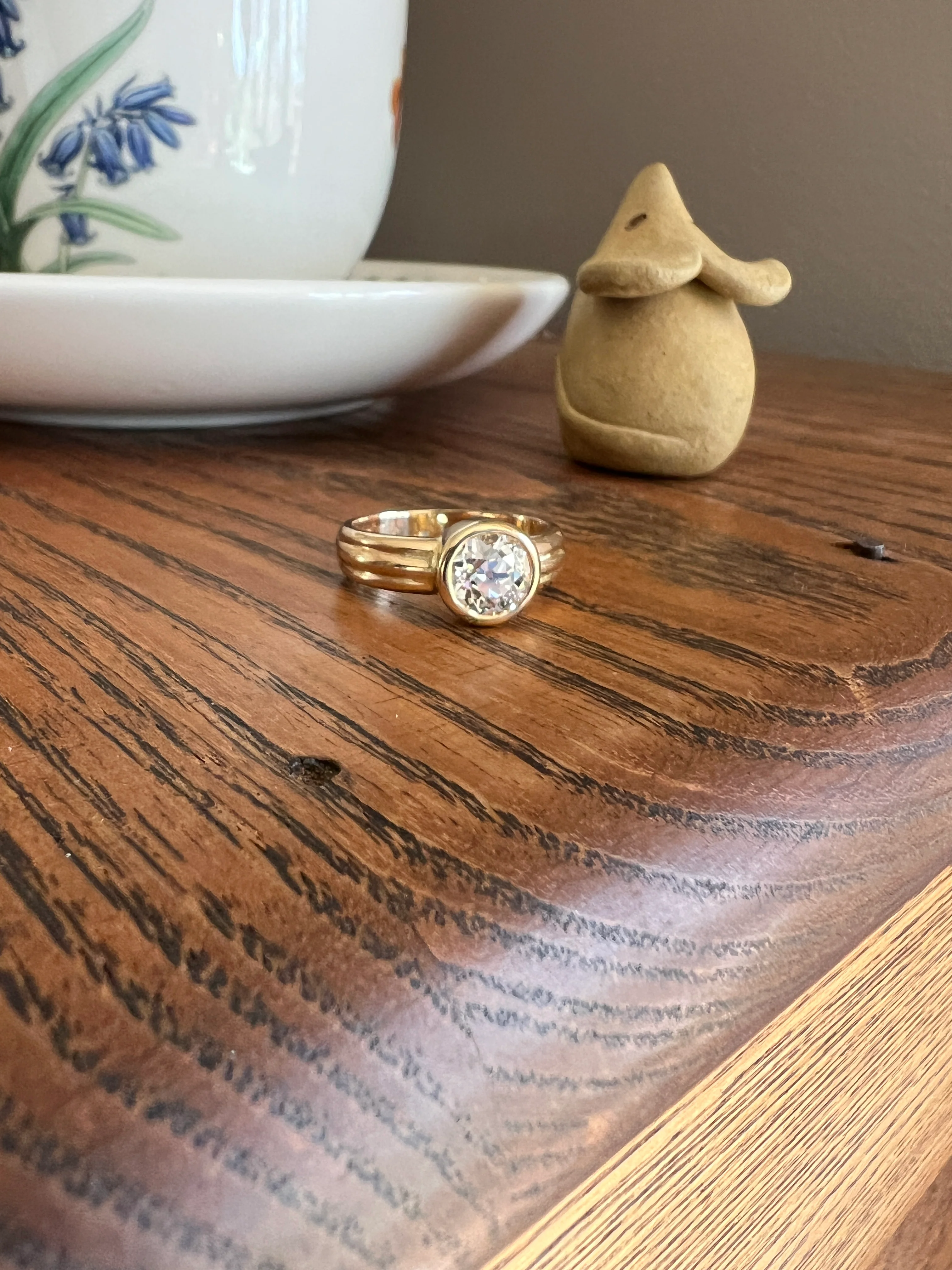 Bezel Set 1.4 Carat Old Mine Cut DIAMOND Antique Stone 18k Gold Gypsy Ring Solitaire Engagement Chunky Wide Band Stacker - Image 15