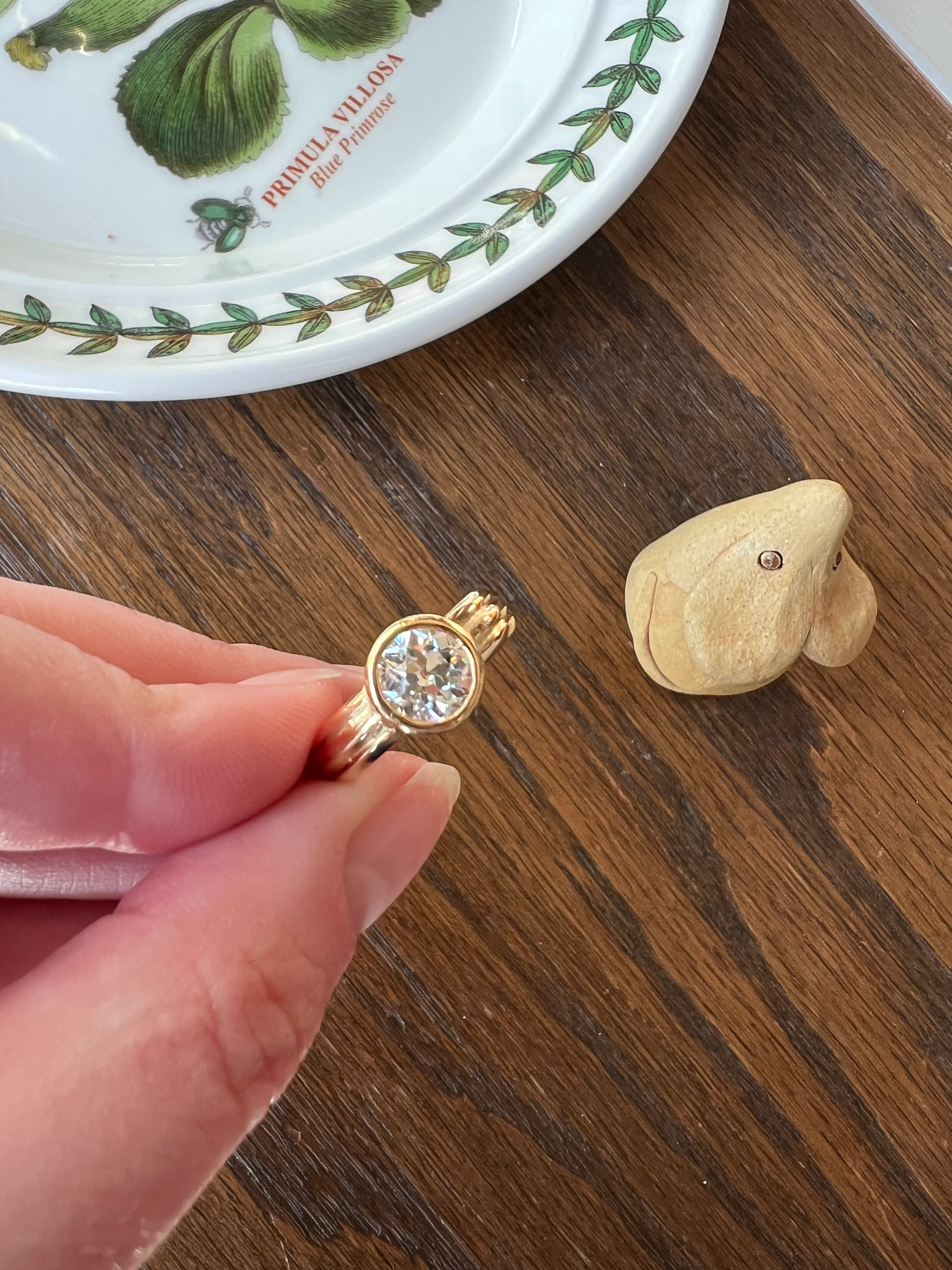 Bezel Set 1.4 Carat Old Mine Cut DIAMOND Antique Stone 18k Gold Gypsy Ring Solitaire Engagement Chunky Wide Band Stacker - Image 17