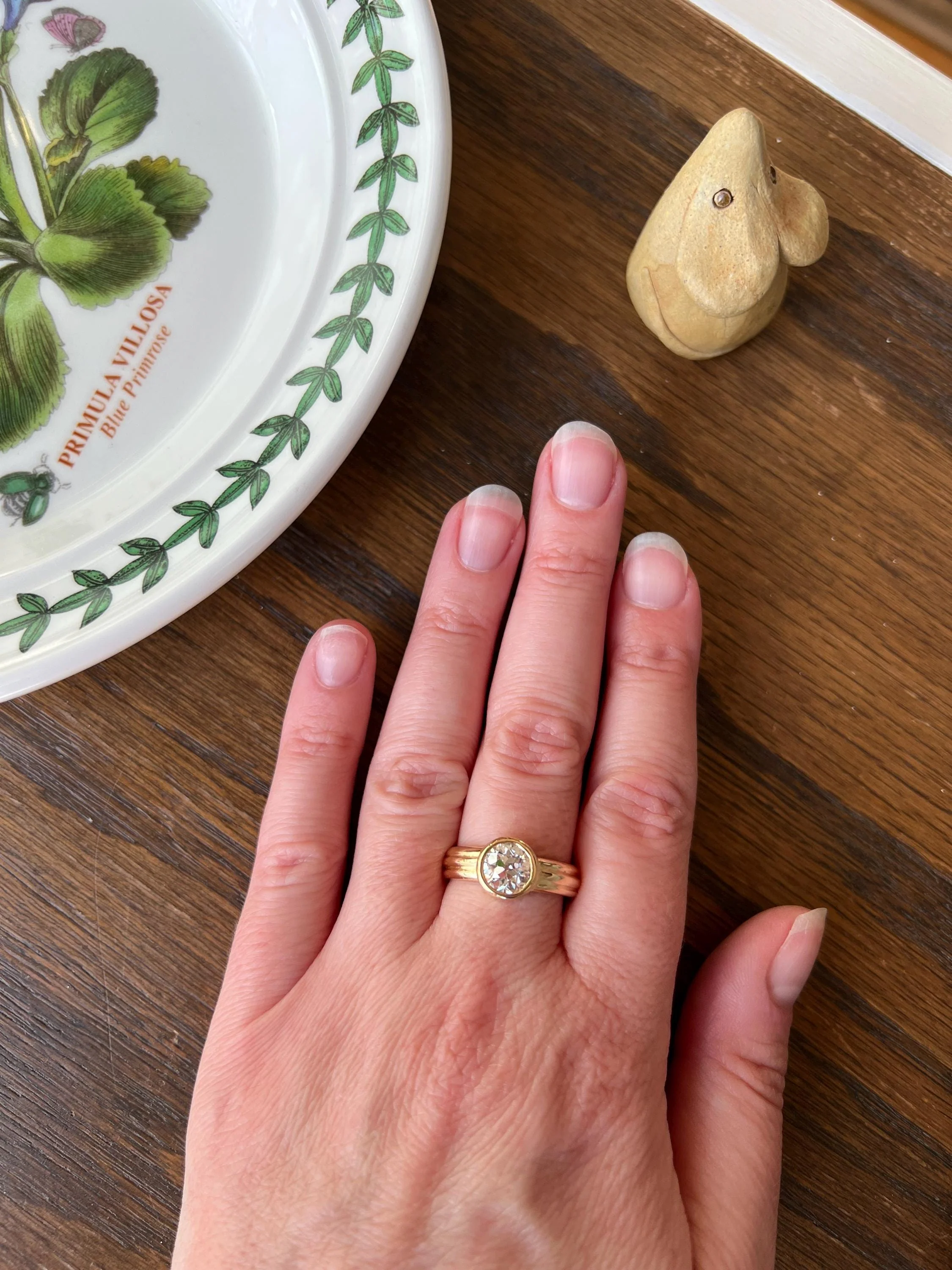 Bezel Set 1.4 Carat Old Mine Cut DIAMOND Antique Stone 18k Gold Gypsy Ring Solitaire Engagement Chunky Wide Band Stacker - Image 2