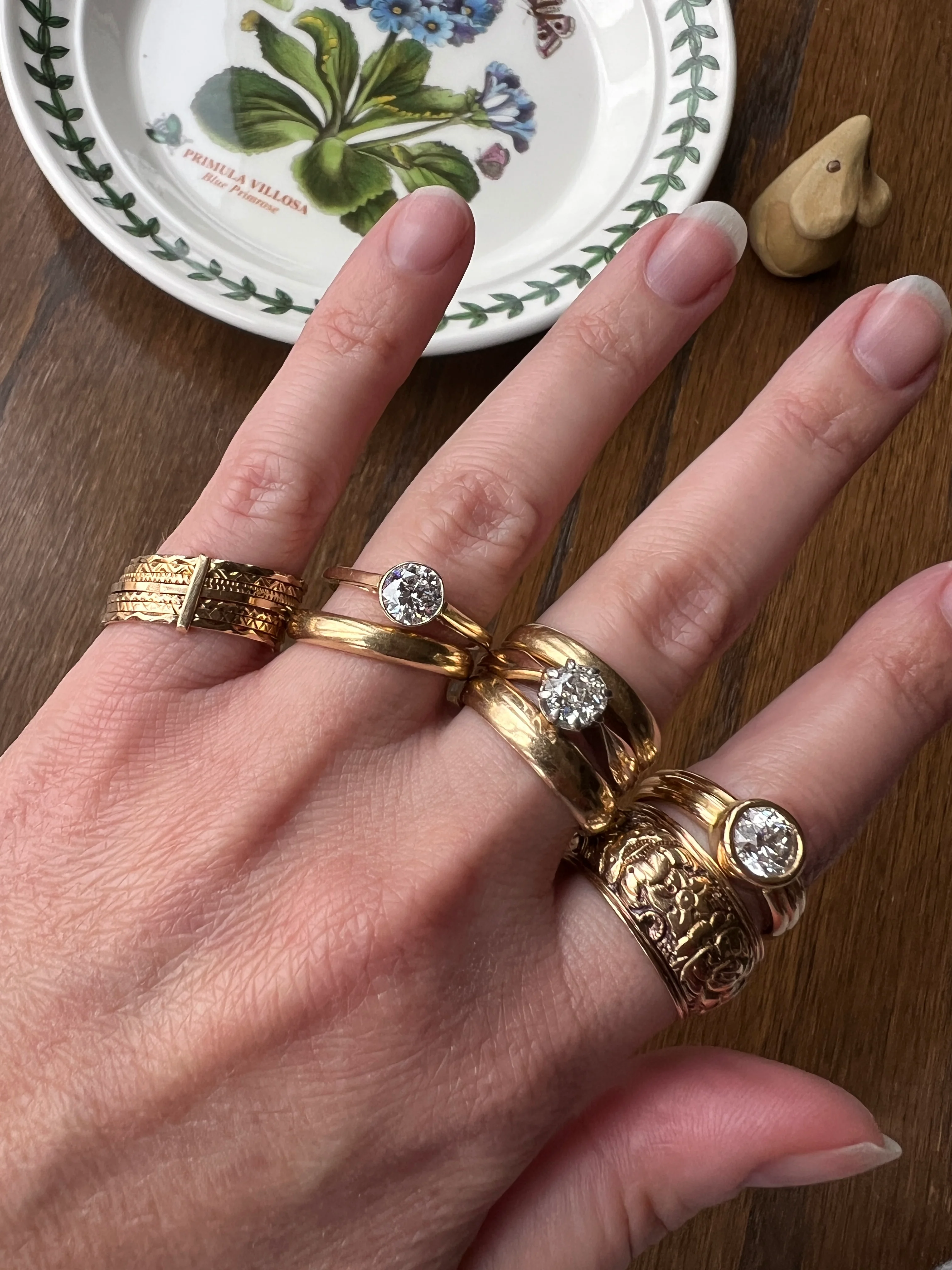 Bezel Set 1.4 Carat Old Mine Cut DIAMOND Antique Stone 18k Gold Gypsy Ring Solitaire Engagement Chunky Wide Band Stacker - Image 21