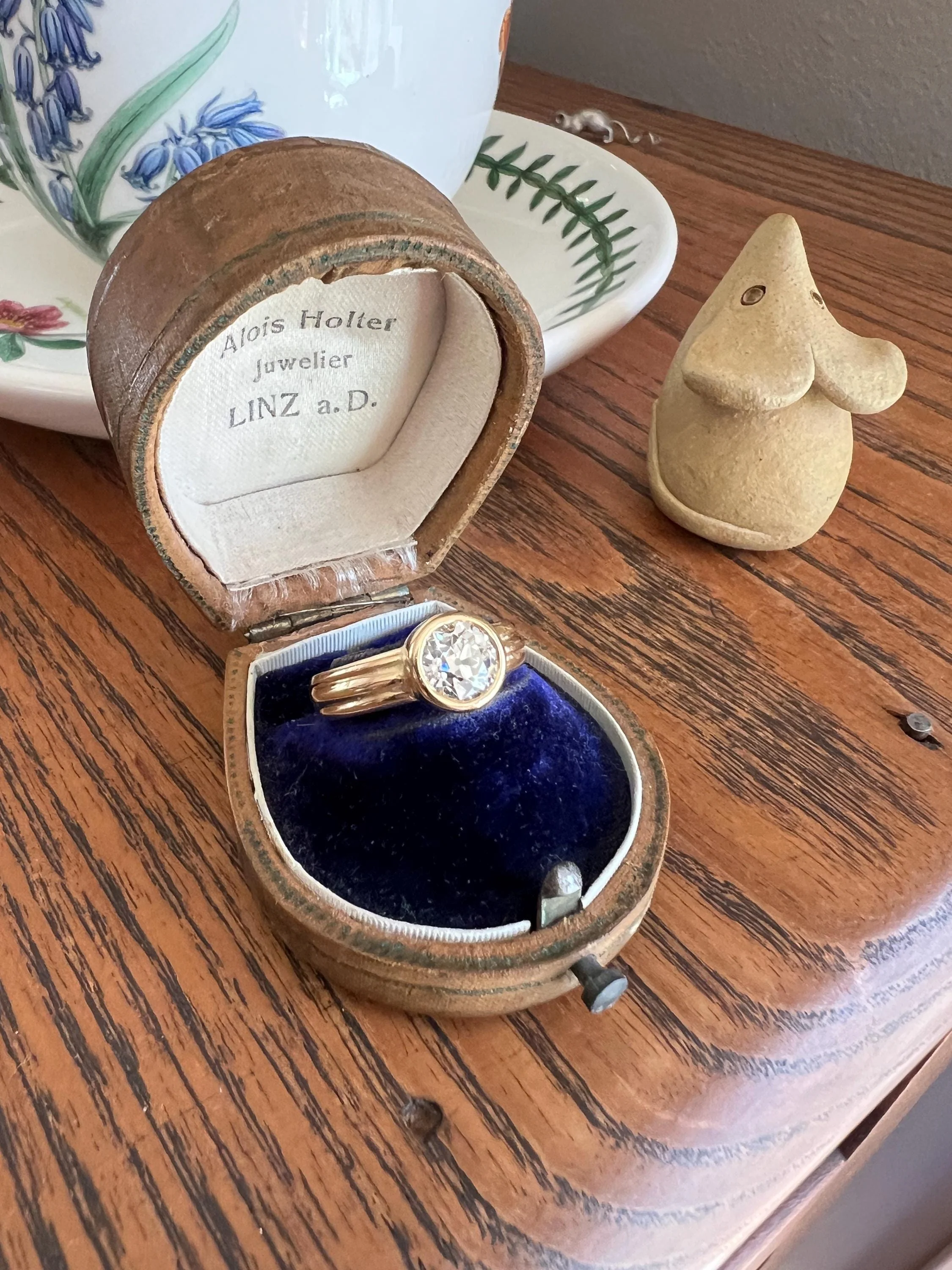 Bezel Set 1.4 Carat Old Mine Cut DIAMOND Antique Stone 18k Gold Gypsy Ring Solitaire Engagement Chunky Wide Band Stacker - Image 3