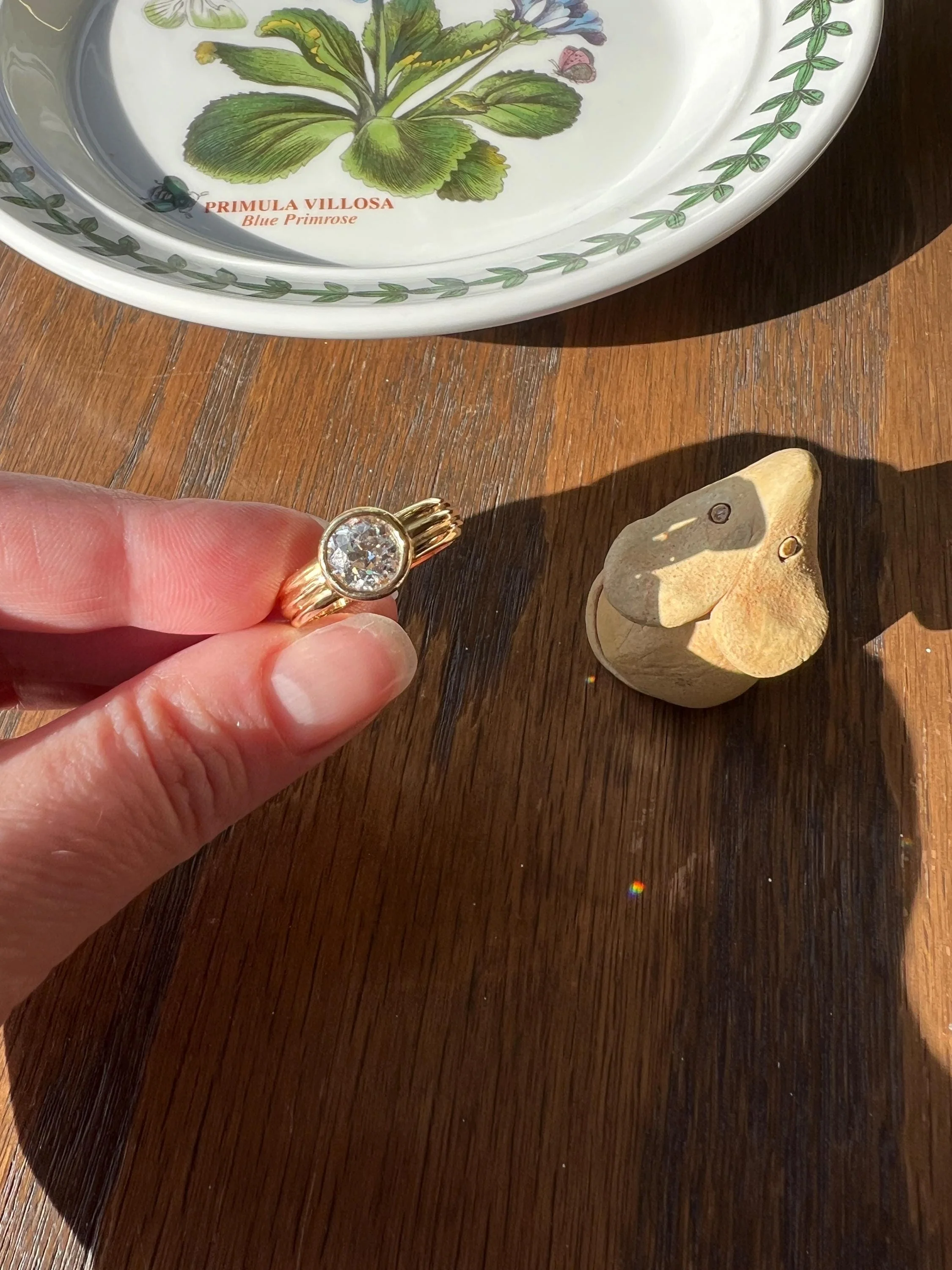 Bezel Set 1.4 Carat Old Mine Cut DIAMOND Antique Stone 18k Gold Gypsy Ring Solitaire Engagement Chunky Wide Band Stacker - Image 4
