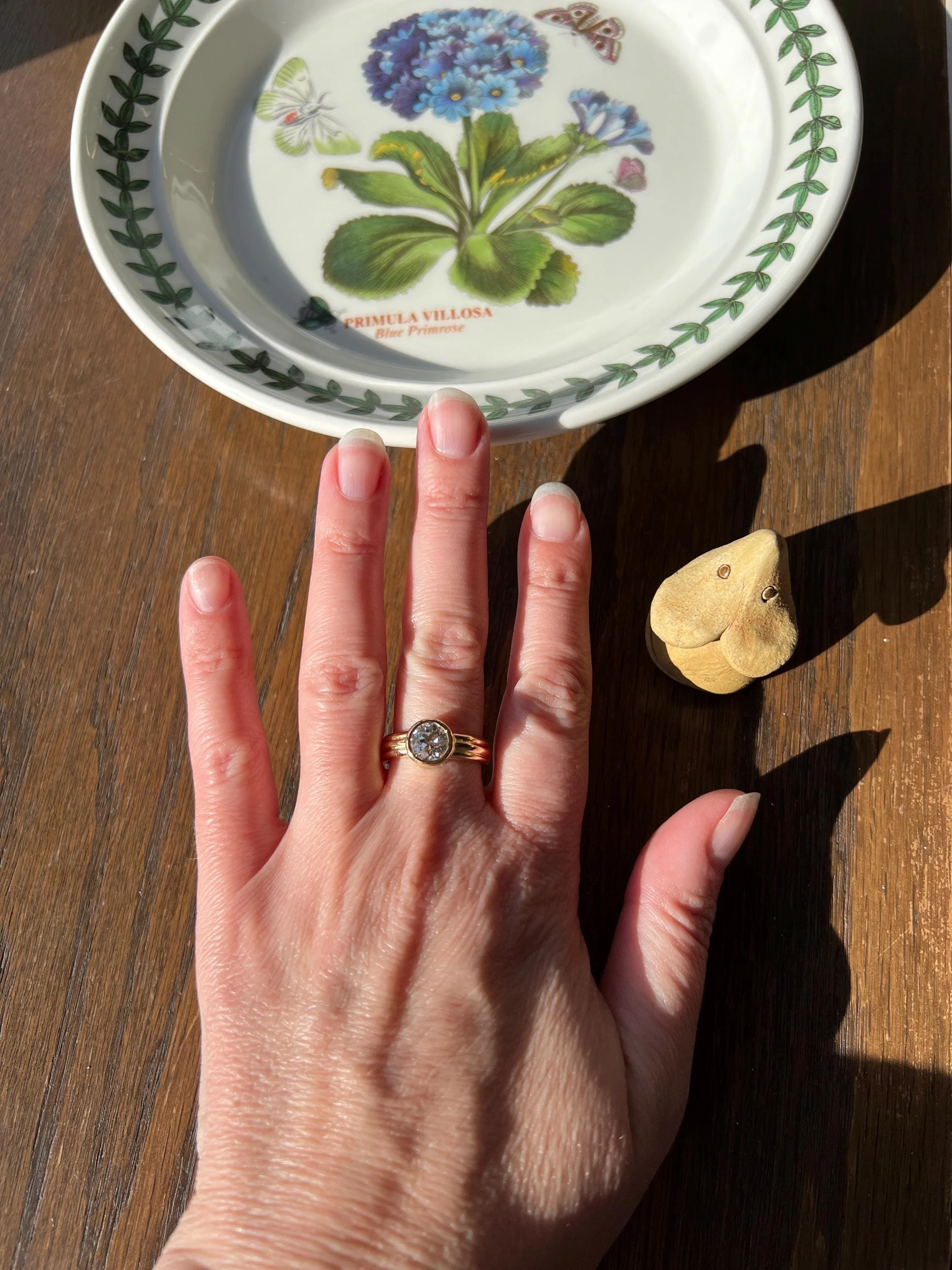 Bezel Set 1.4 Carat Old Mine Cut DIAMOND Antique Stone 18k Gold Gypsy Ring Solitaire Engagement Chunky Wide Band Stacker - Image 5