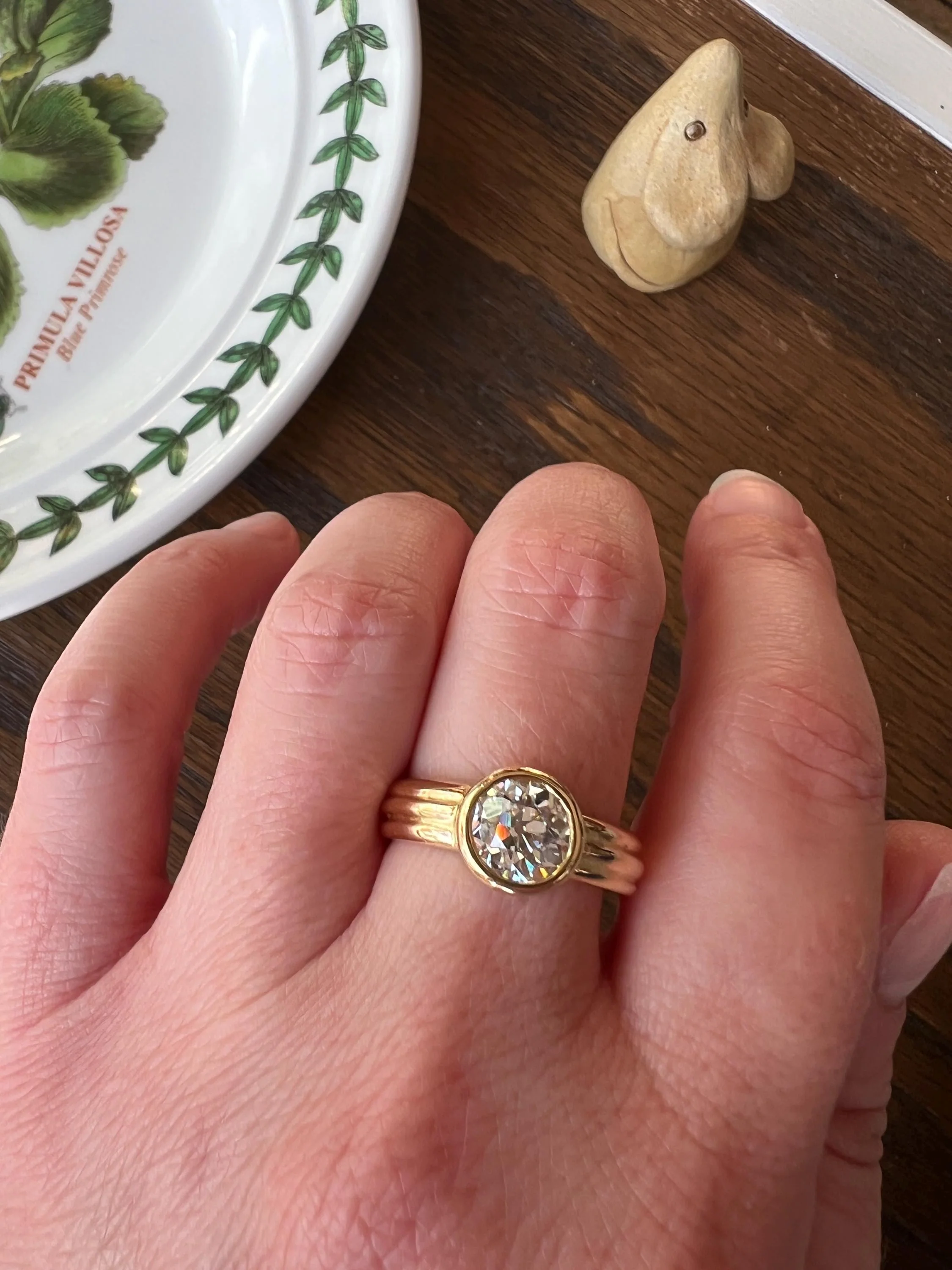Bezel Set 1.4 Carat Old Mine Cut DIAMOND Antique Stone 18k Gold Gypsy Ring Solitaire Engagement Chunky Wide Band Stacker - Image 6
