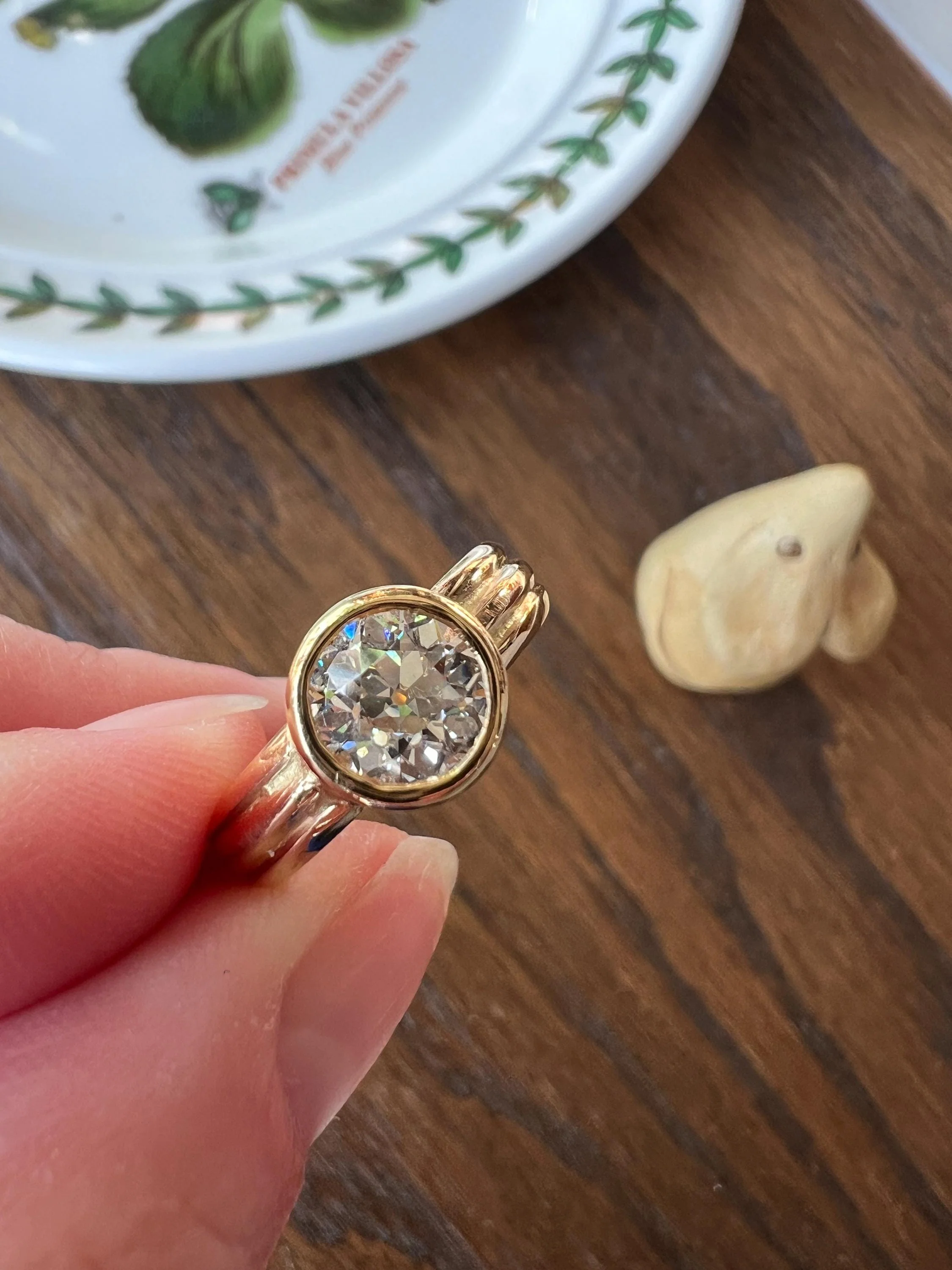 Bezel Set 1.4 Carat Old Mine Cut DIAMOND Antique Stone 18k Gold Gypsy Ring Solitaire Engagement Chunky Wide Band Stacker - Image 7