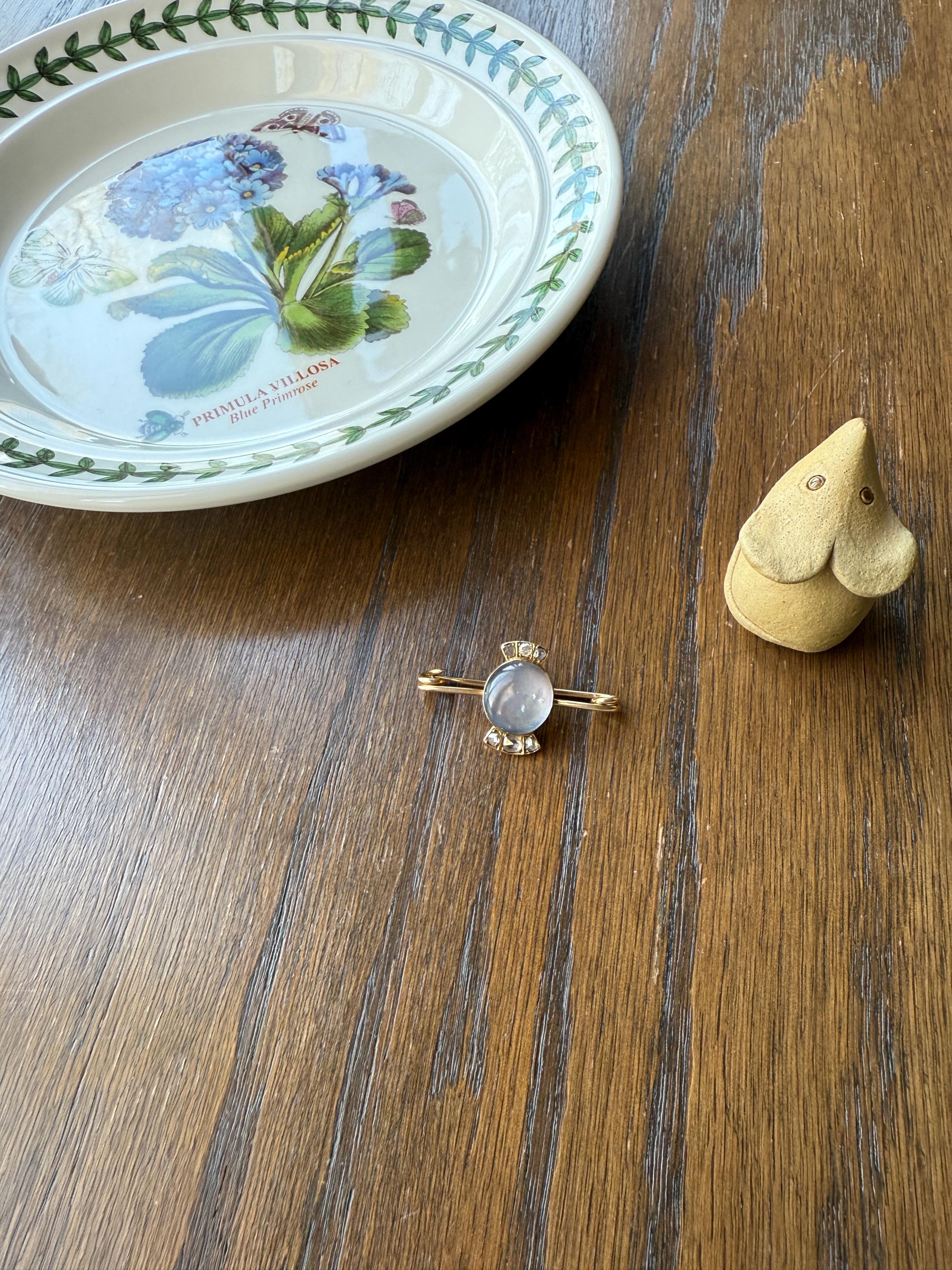 Blue MOONSTONE Victorian Antique Rose Cut DIAMOND Candy Brooch 14k Gold Extender Connector Pendant Safety Pin Charm Holder Glowing Orb - Image 10