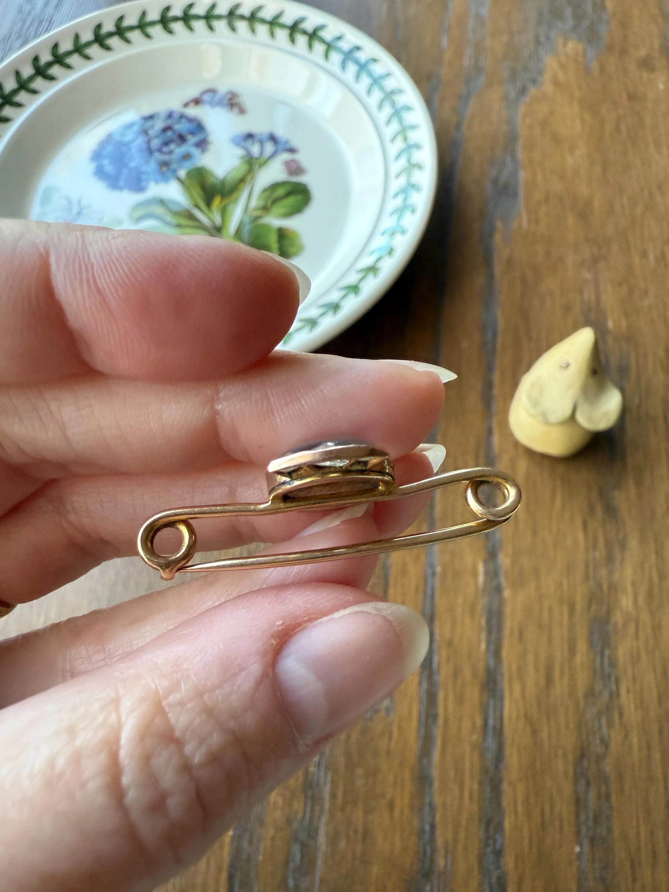 Blue MOONSTONE Victorian Antique Rose Cut DIAMOND Candy Brooch 14k Gold Extender Connector Pendant Safety Pin Charm Holder Glowing Orb - Image 14